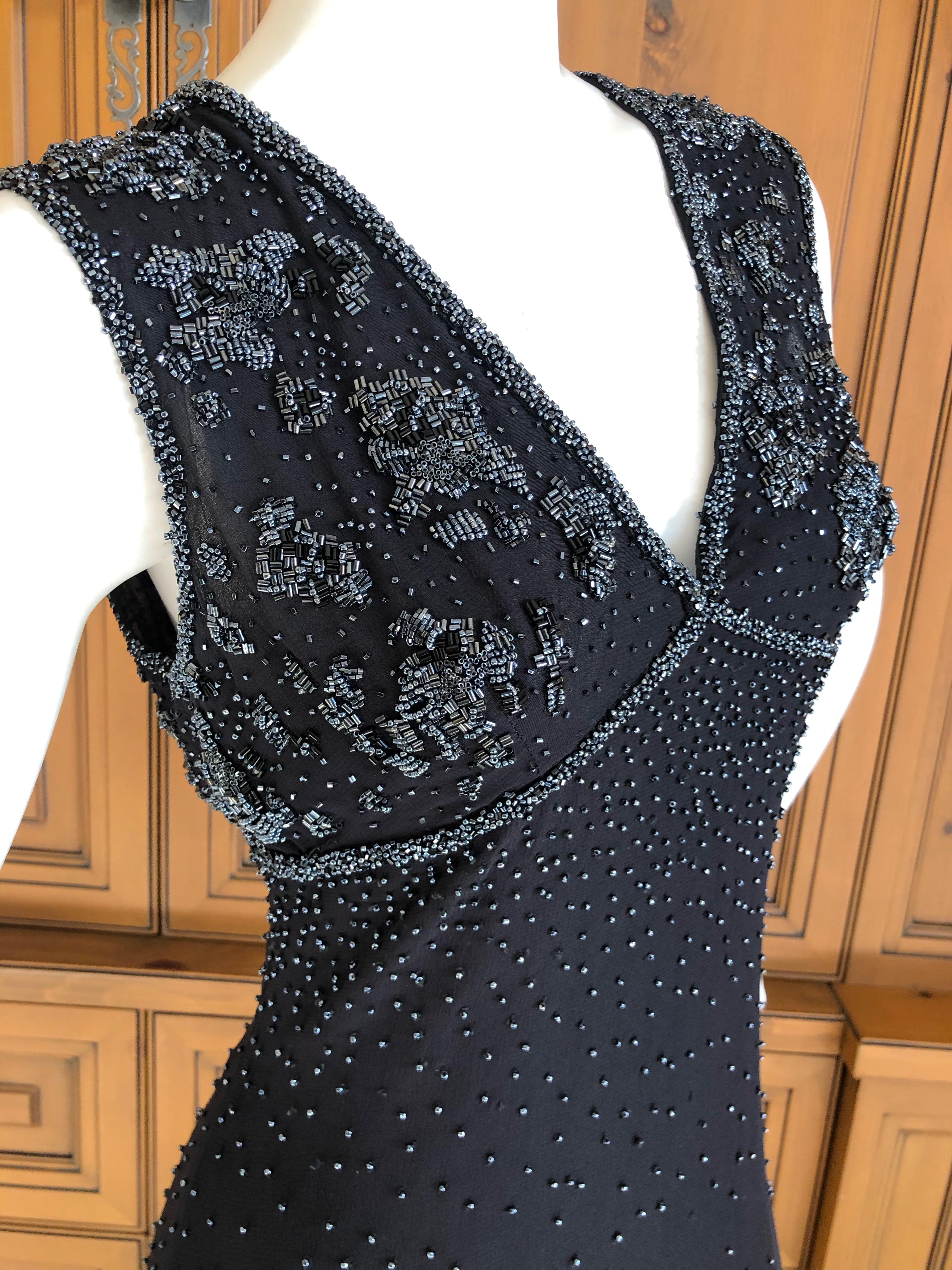 Emanuel Ungaro Parallel Vintage Black Evening Dress w Hematite Seed Bead Details For Sale 3