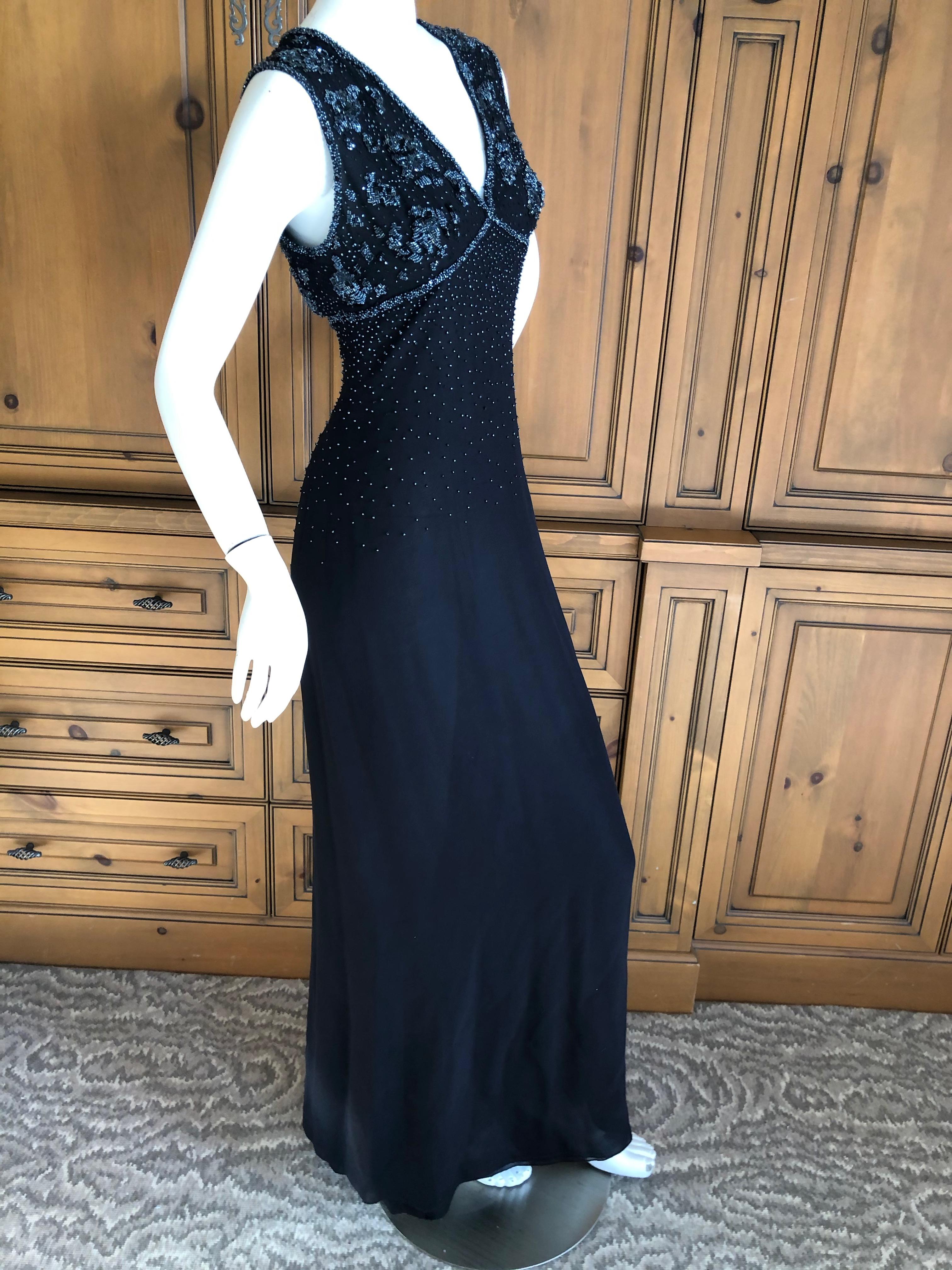Emanuel Ungaro Parallel Vintage Black Evening Dress w Hematite Seed Bead Details For Sale 4