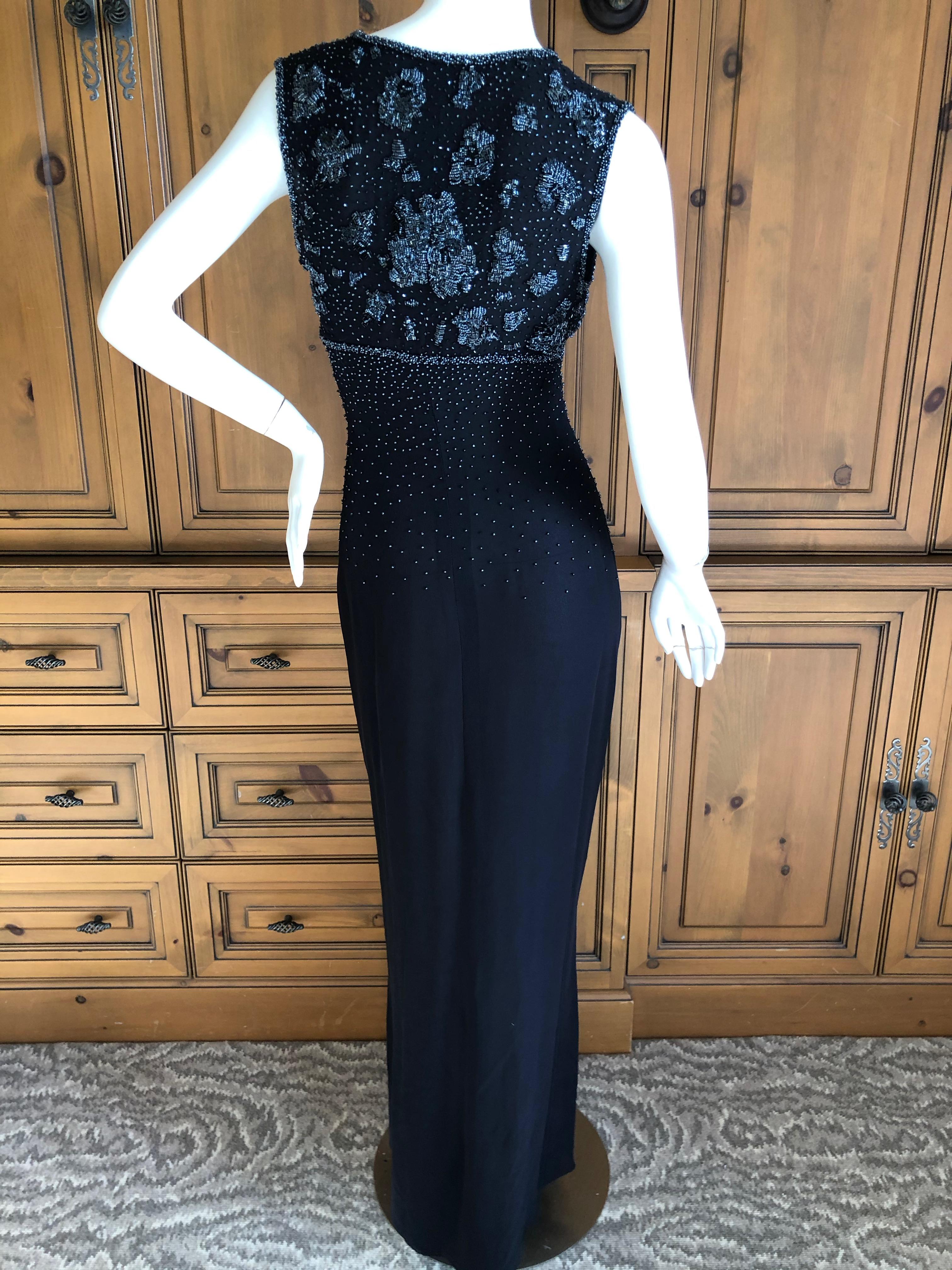 Emanuel Ungaro Parallel Vintage Black Evening Dress w Hematite Seed Bead Details For Sale 5