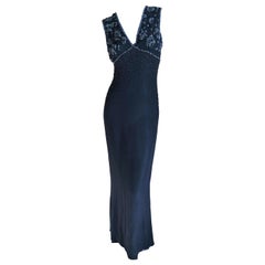Emanuel Ungaro Parallel Vintage Black Evening Dress w Hematite Seed Bead Details