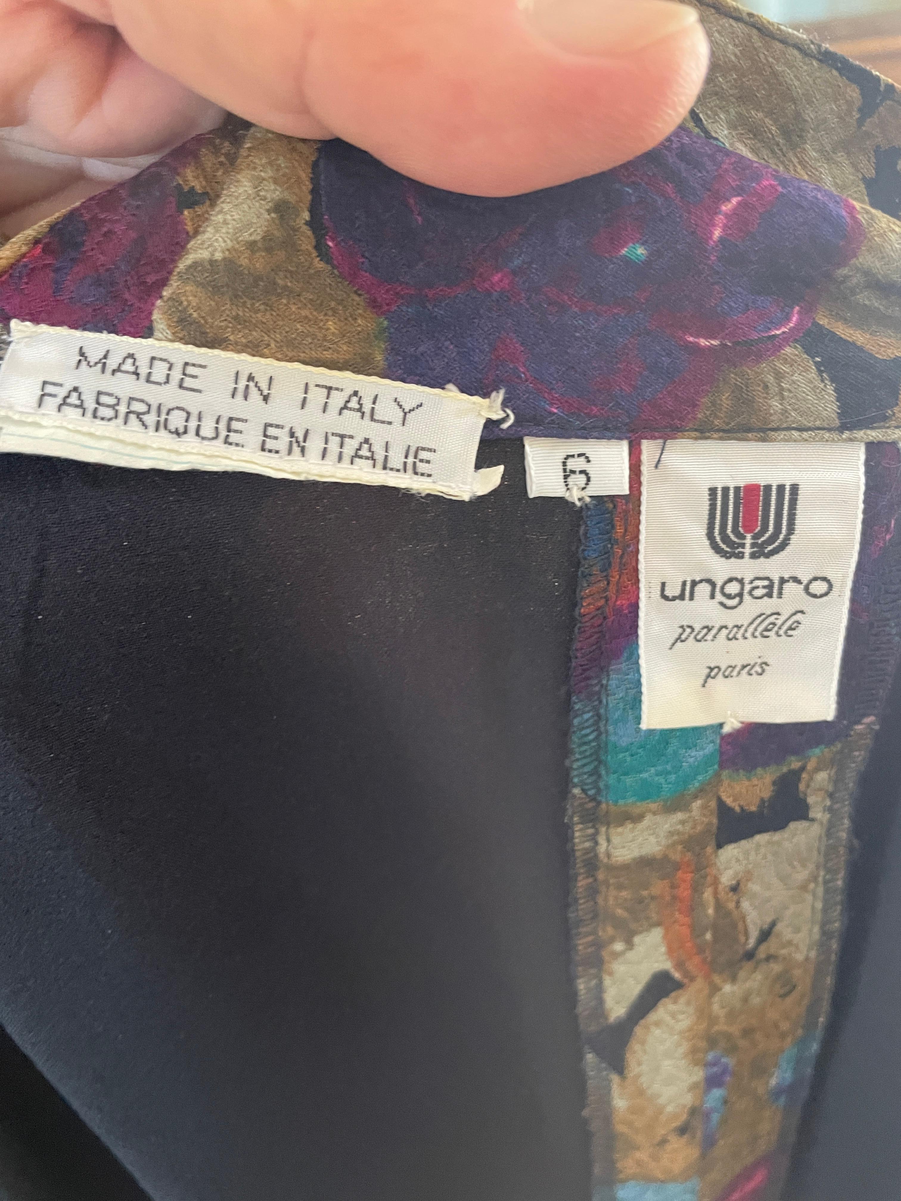 Emanuel Ungaro Parallel Vintage Starke Schulter Gold geblümtes Kleid mit seitlicher Volant 4