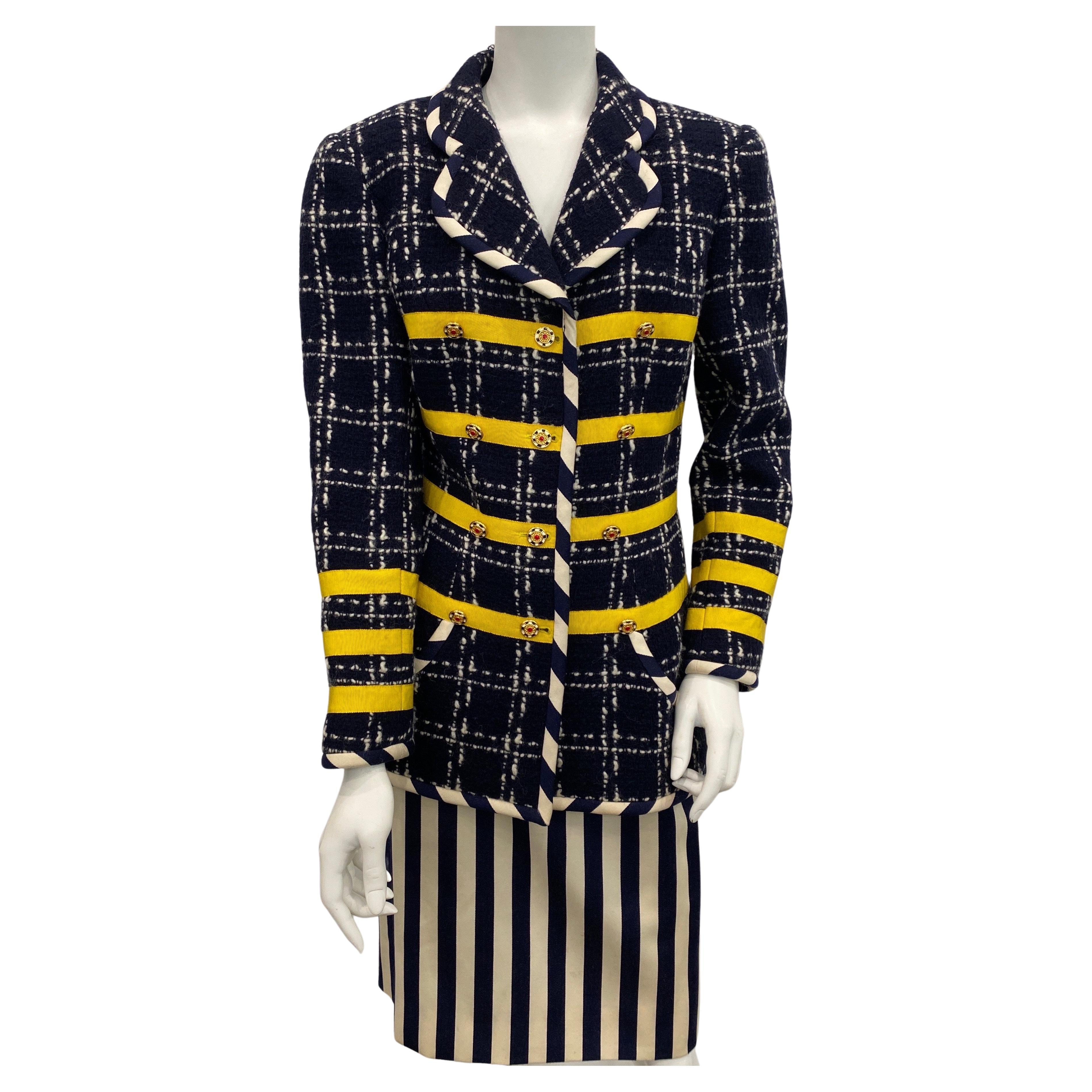 Emanuel Ungaro Parallele 1990's Navy Boucle Jacket with skirt - Size 12