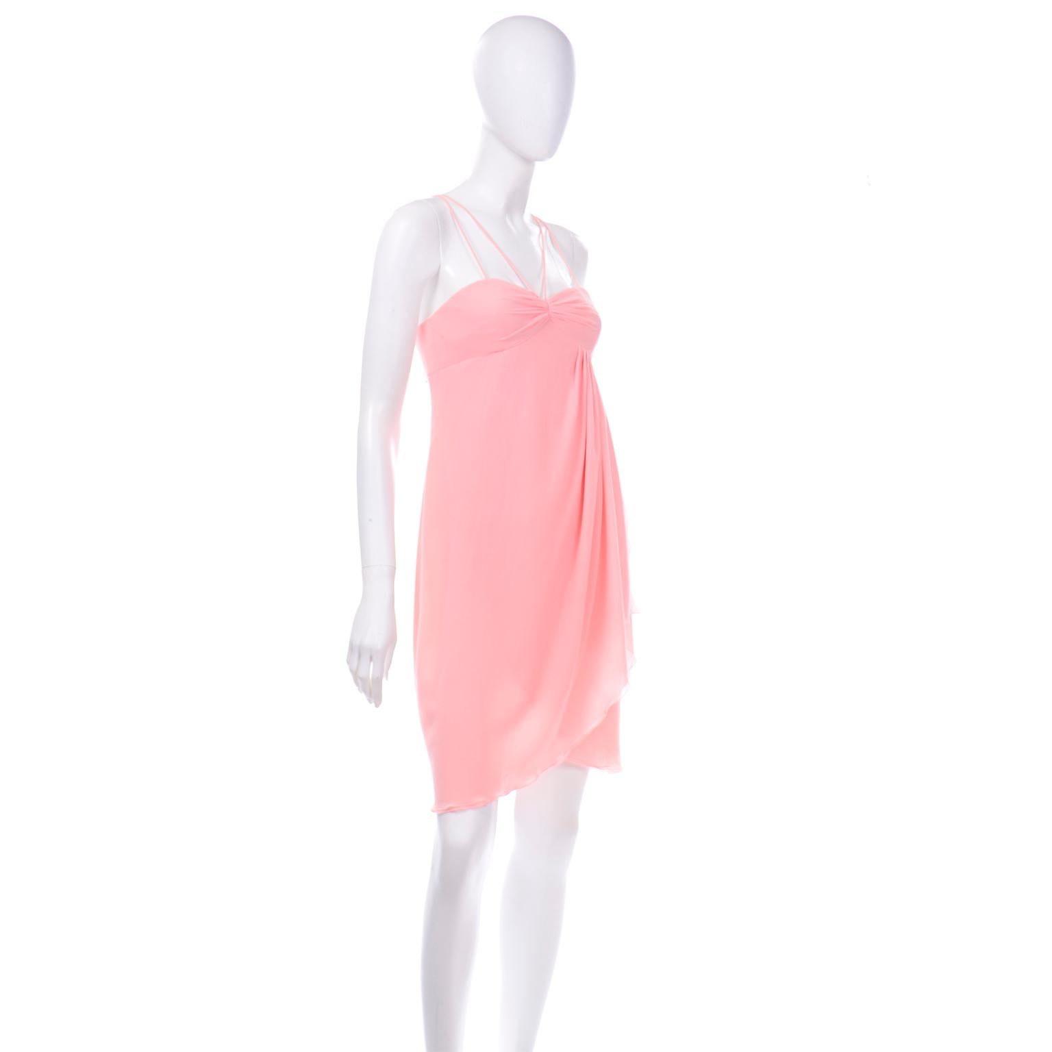 Emanuel Ungaro Parallele Pink Silk Chiffon Vintage Cocktail Evening Dress In Excellent Condition For Sale In Portland, OR