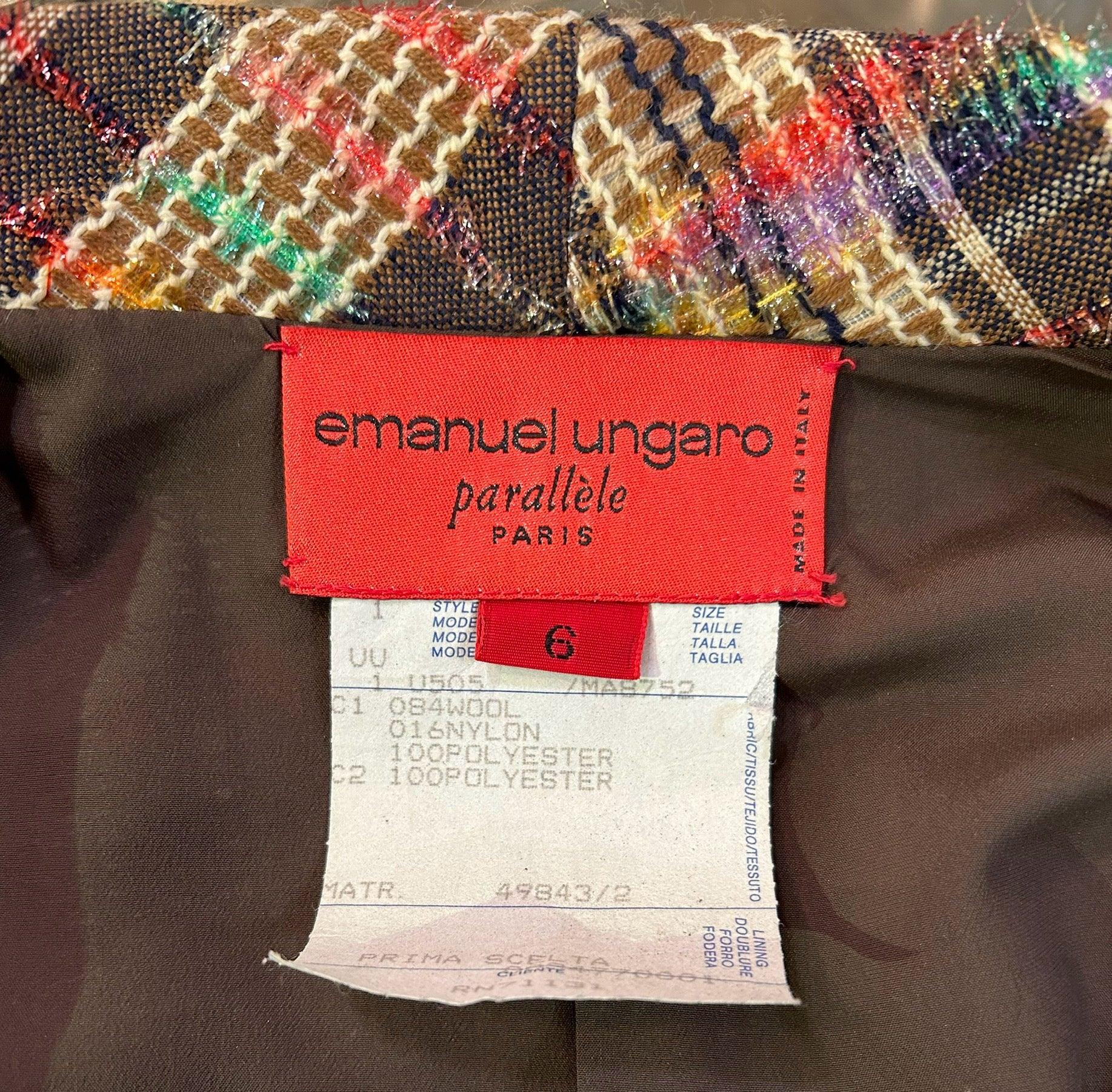 Emanuel Ungaro Conjunto de traje de hilo paralelepípedo arco iris, años 90 en Nuevo estado para la venta en Los Angeles, CA