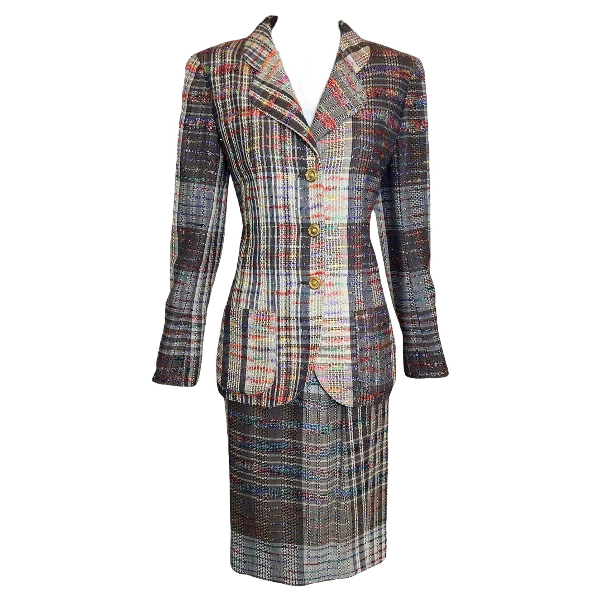 Emanuel Ungaro Conjunto de traje de hilo paralelepípedo arco iris, años 90 en venta