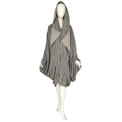 Emanuel Ungaro Paralléle Vintage 80s Black & White Wool Cotton Mix Cocoon Coat