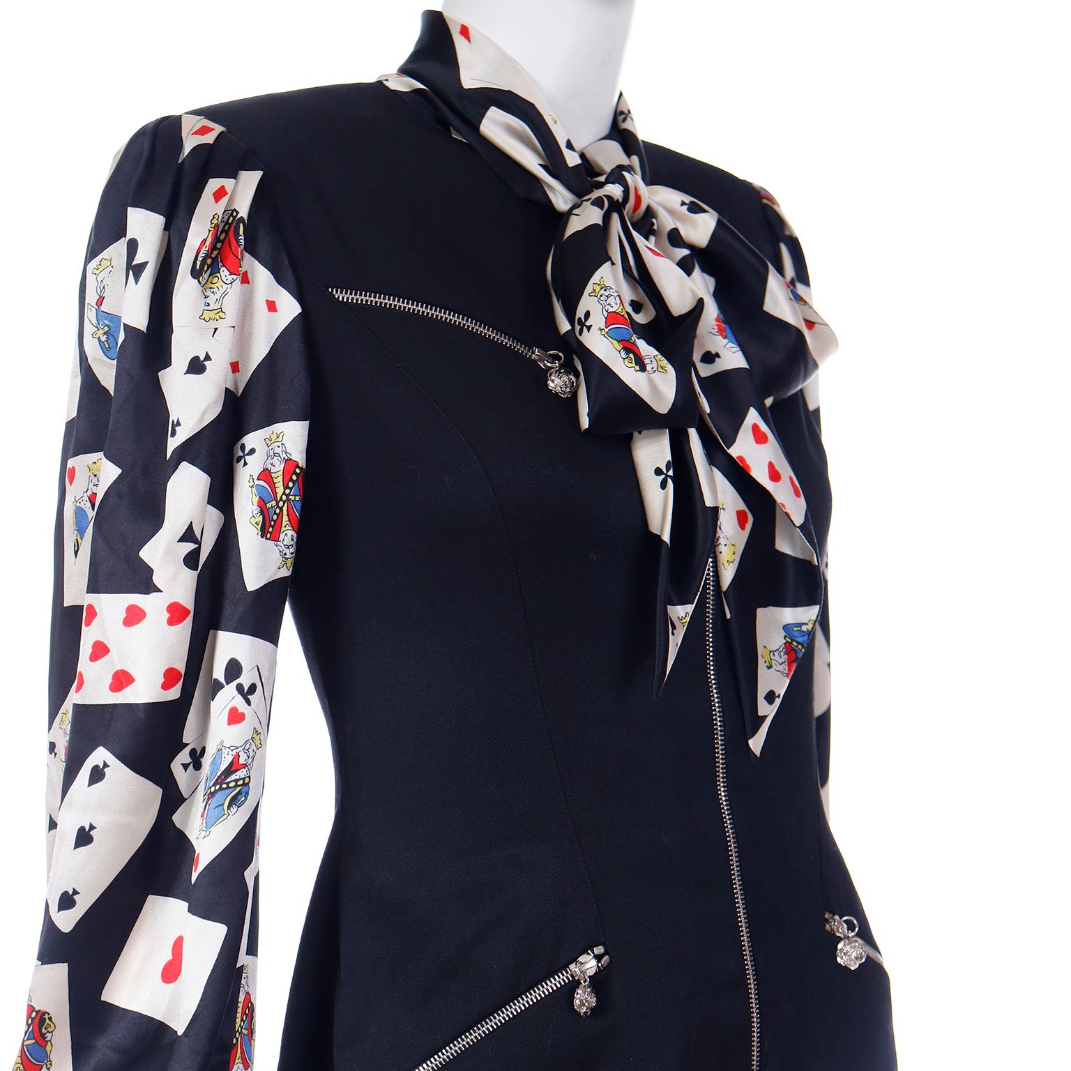 Emanuel Ungaro Parallele Vintage Black Dress W Silk Novelty Playing Card Blouse For Sale 7