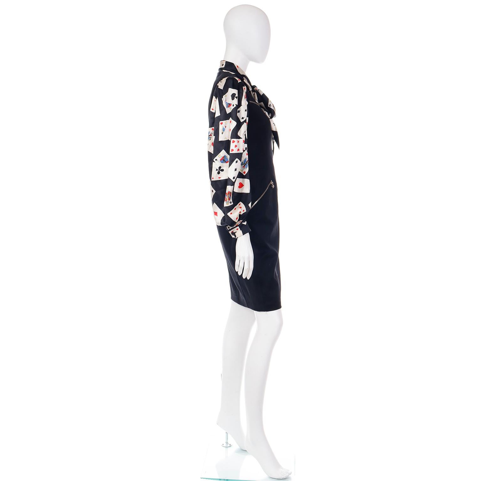 Emanuel Ungaro Parallele Vintage Black Dress W Silk Novelty Playing Card Blouse 4