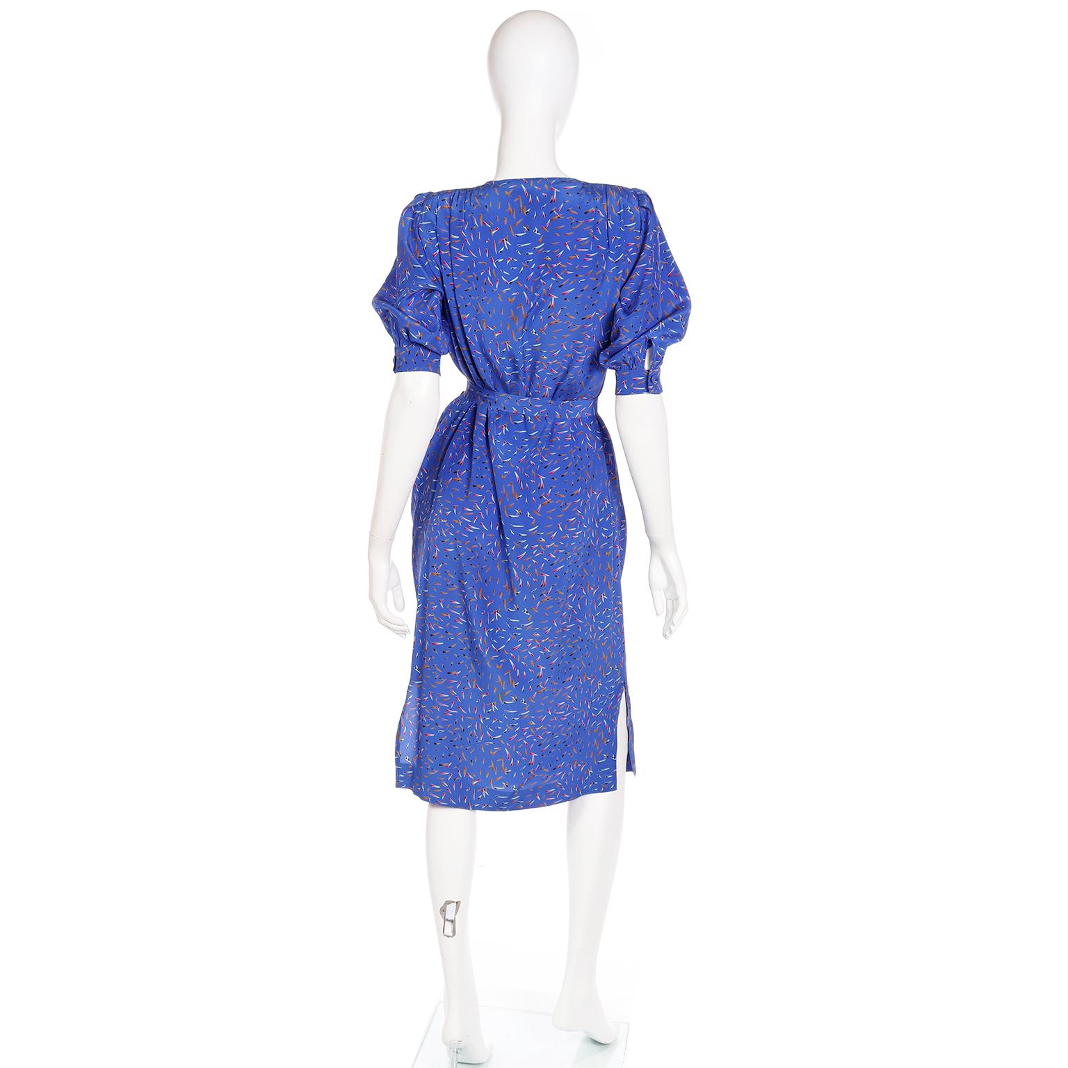 Emanuel Ungaro Parallele Vintage Blue Abstract Print Silk Dress In Excellent Condition In Portland, OR
