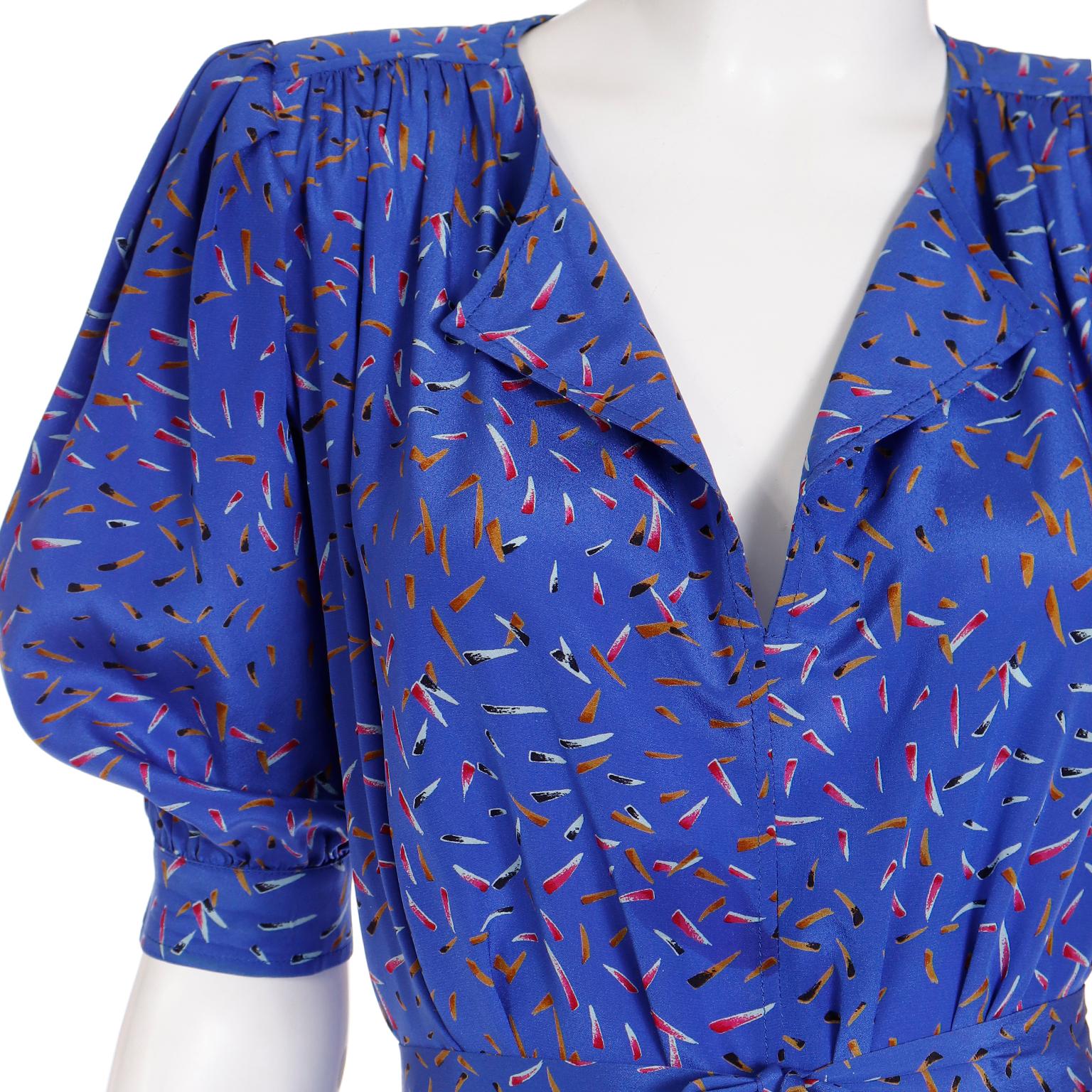 Emanuel Ungaro Parallele Vintage Blue Abstract Print Silk Dress For
