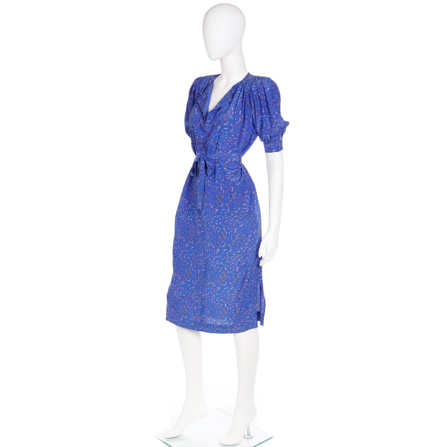 Emanuel Ungaro Parallele Vintage Blue Abstract Print Silk Dress 1