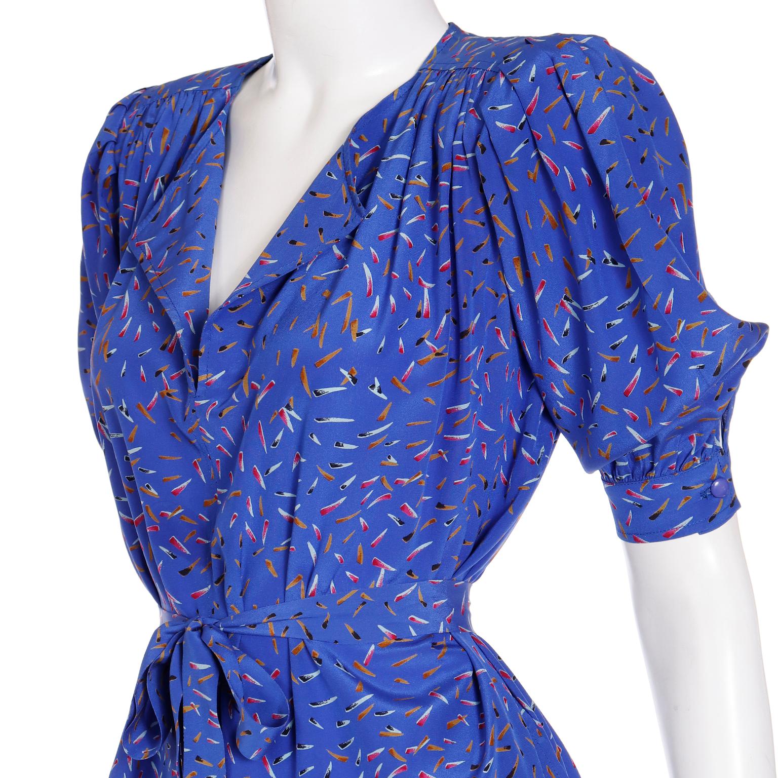 Emanuel Ungaro Parallele Vintage Blue Abstract Print Silk Dress 2