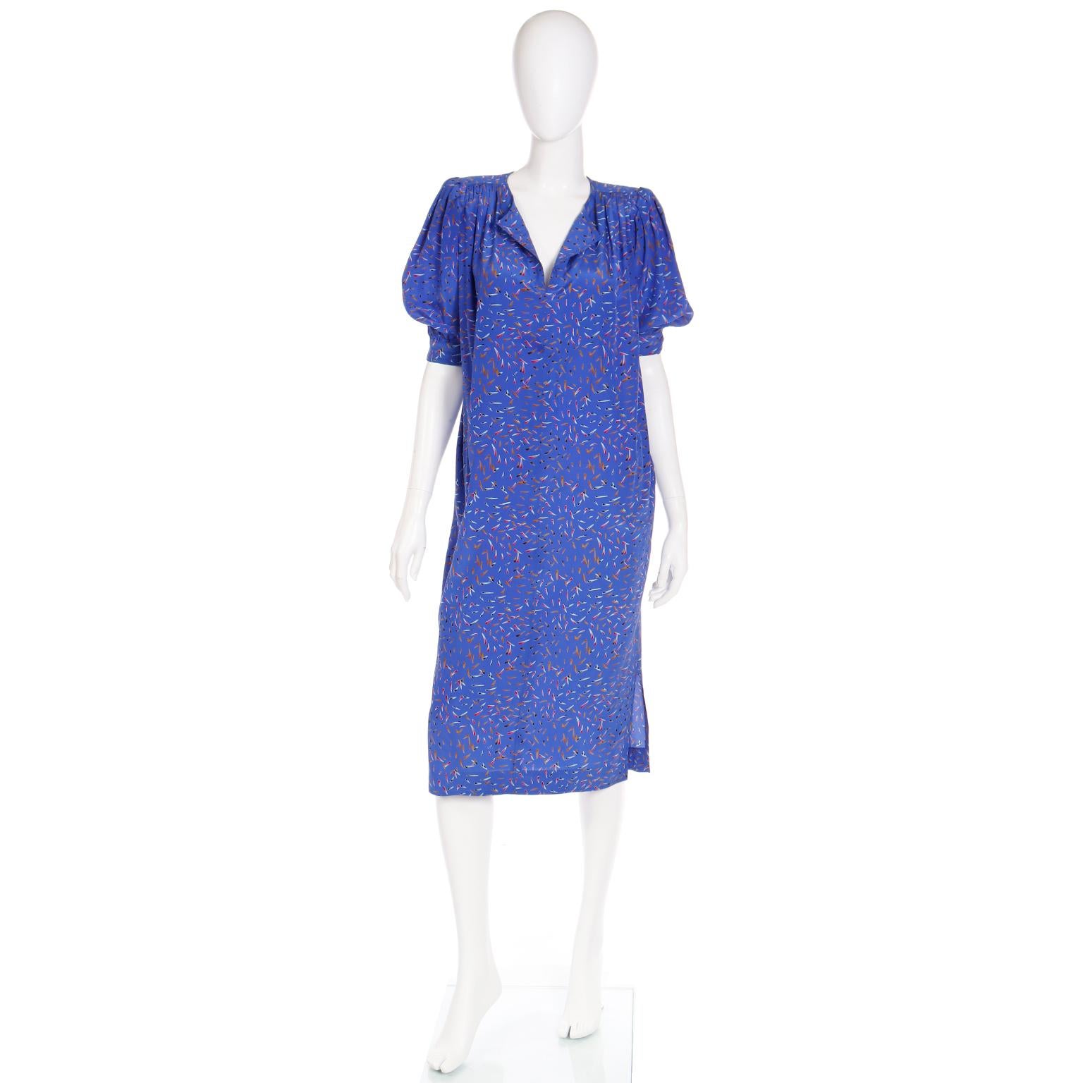 Emanuel Ungaro Parallele Vintage Blue Abstract Print Silk Dress 4