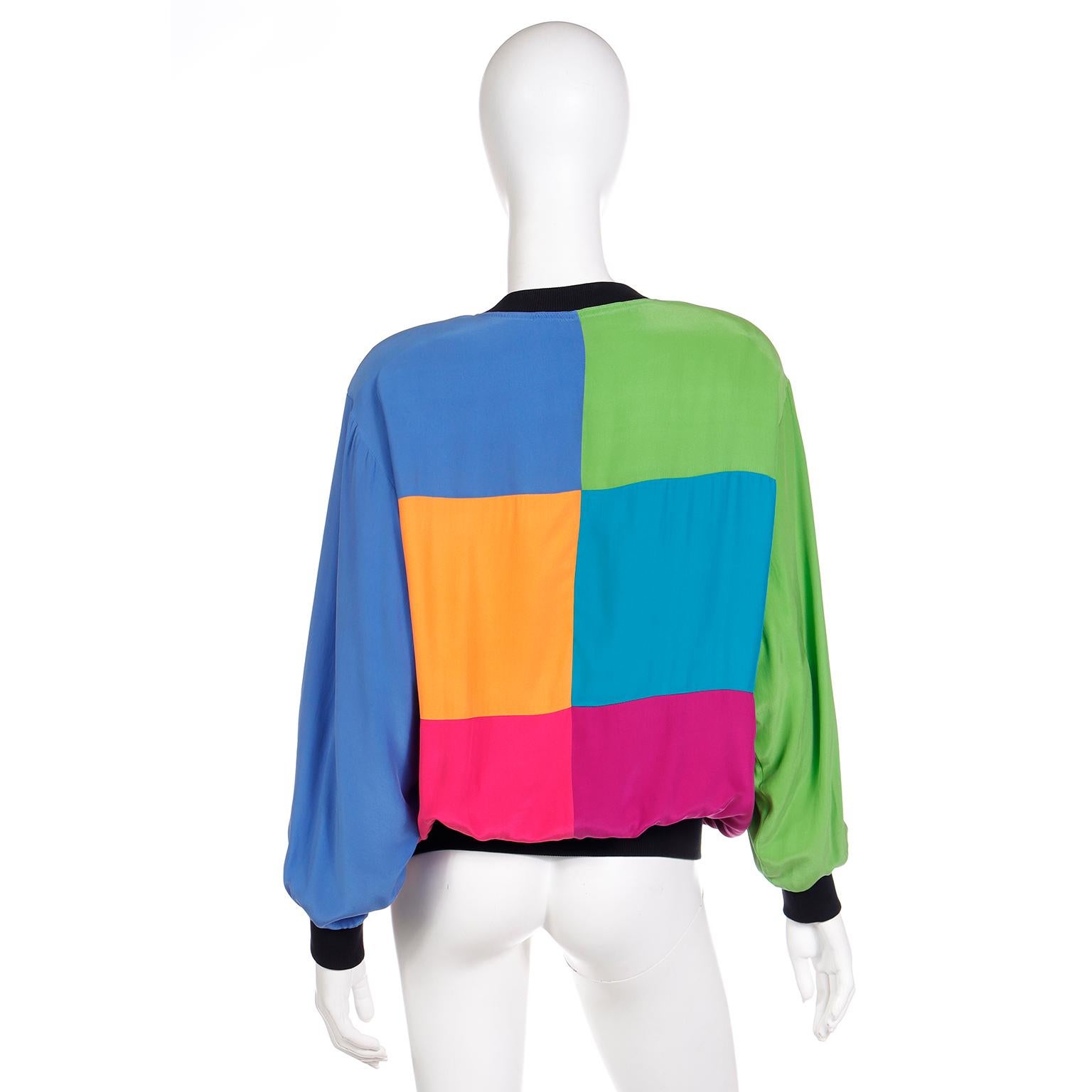 Emanuel Ungaro Parallele Vintage Pullover Color Block Silk Sweatshirt In Excellent Condition For Sale In Portland, OR