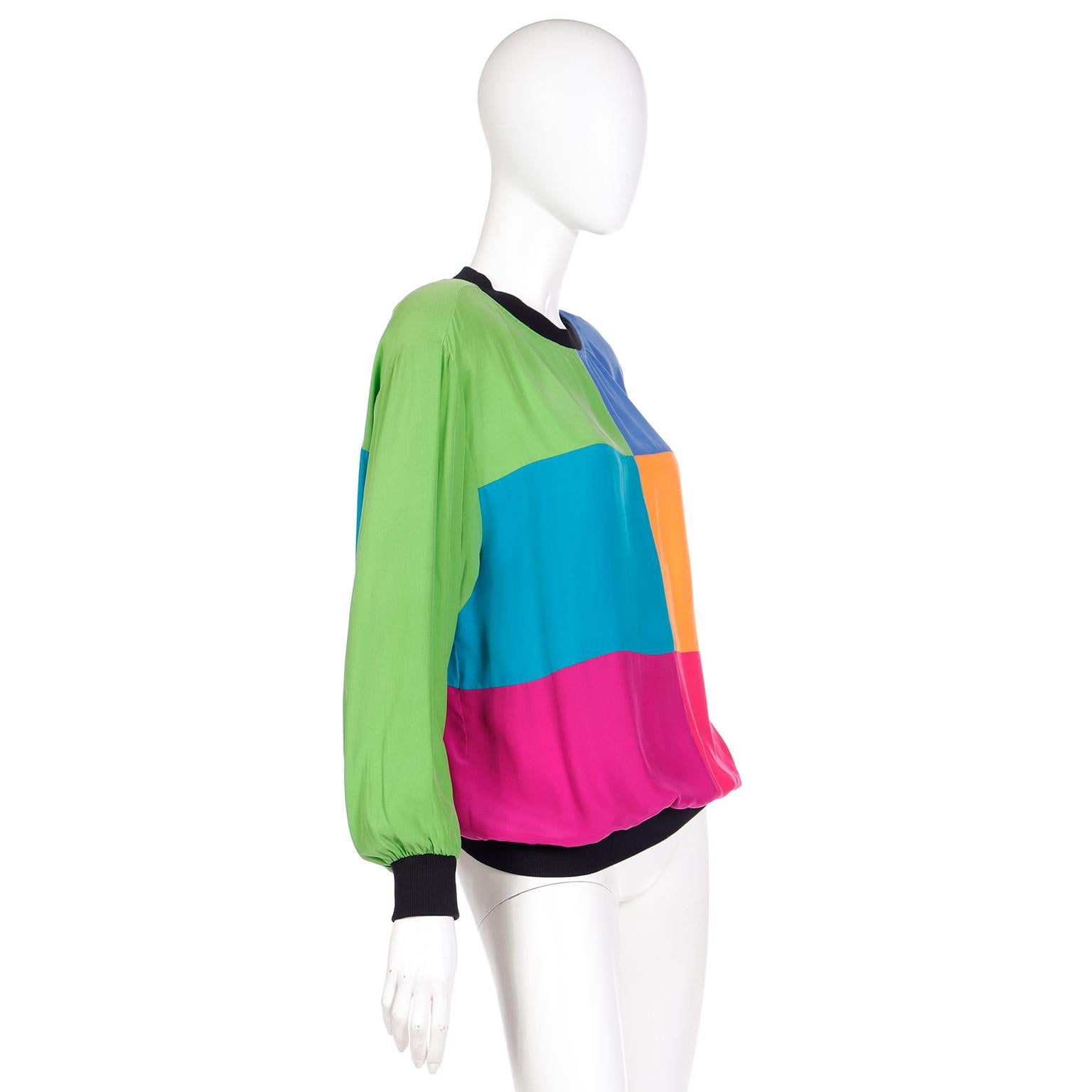 Women's Emanuel Ungaro Parallele Vintage Pullover Color Block Silk Sweatshirt For Sale
