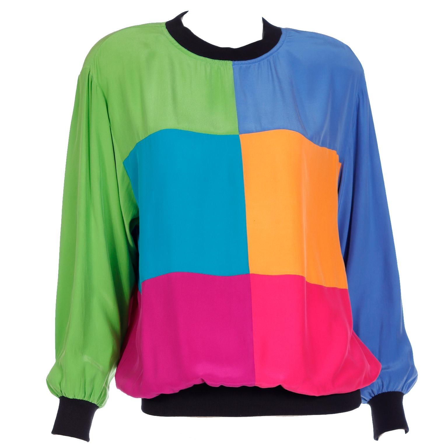 Emanuel Ungaro Parallele Vintage Pullover Color Block Silk Sweatshirt For Sale 3