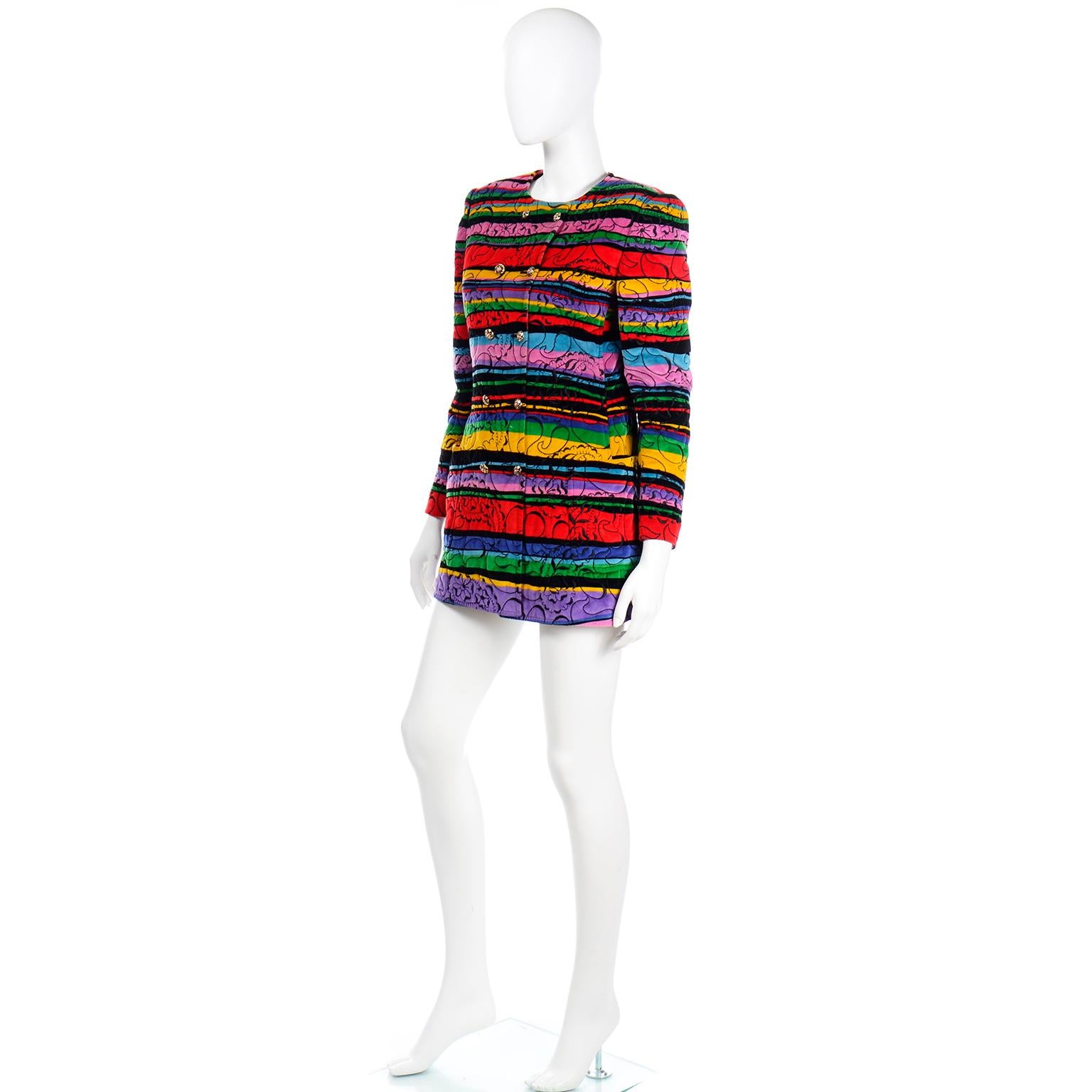 Women's Emanuel Ungaro Parallele Vintage Quilted Velvet Multi Colored Longline Jacket For Sale