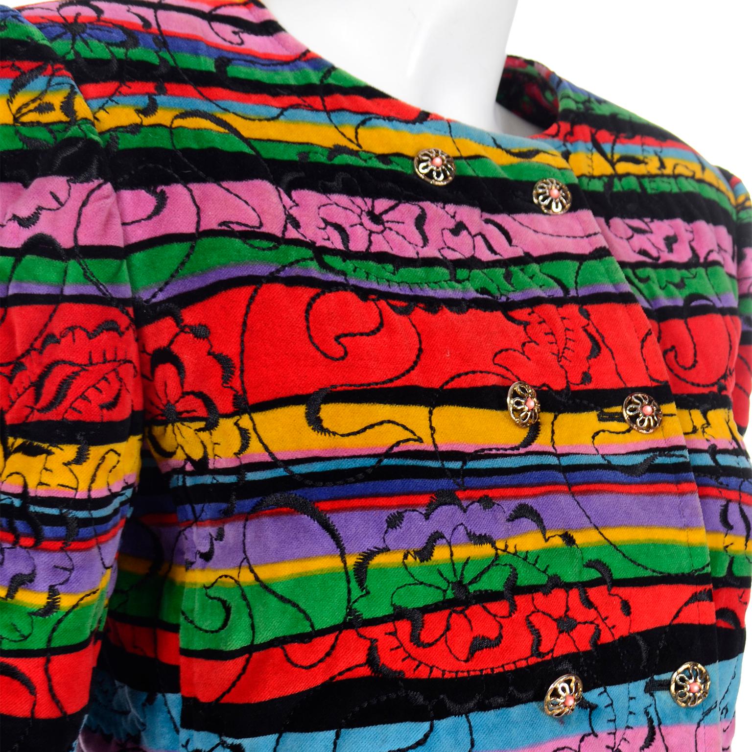 Emanuel Ungaro Parallele Vintage Quilted Velvet Multi Colored Longline Jacket For Sale 1