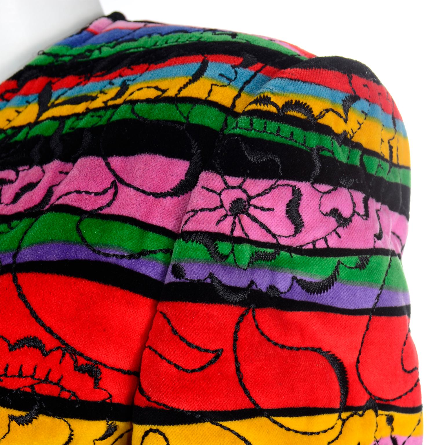 Emanuel Ungaro Parallele Vintage Quilted Velvet Multi Colored Longline Jacket For Sale 2