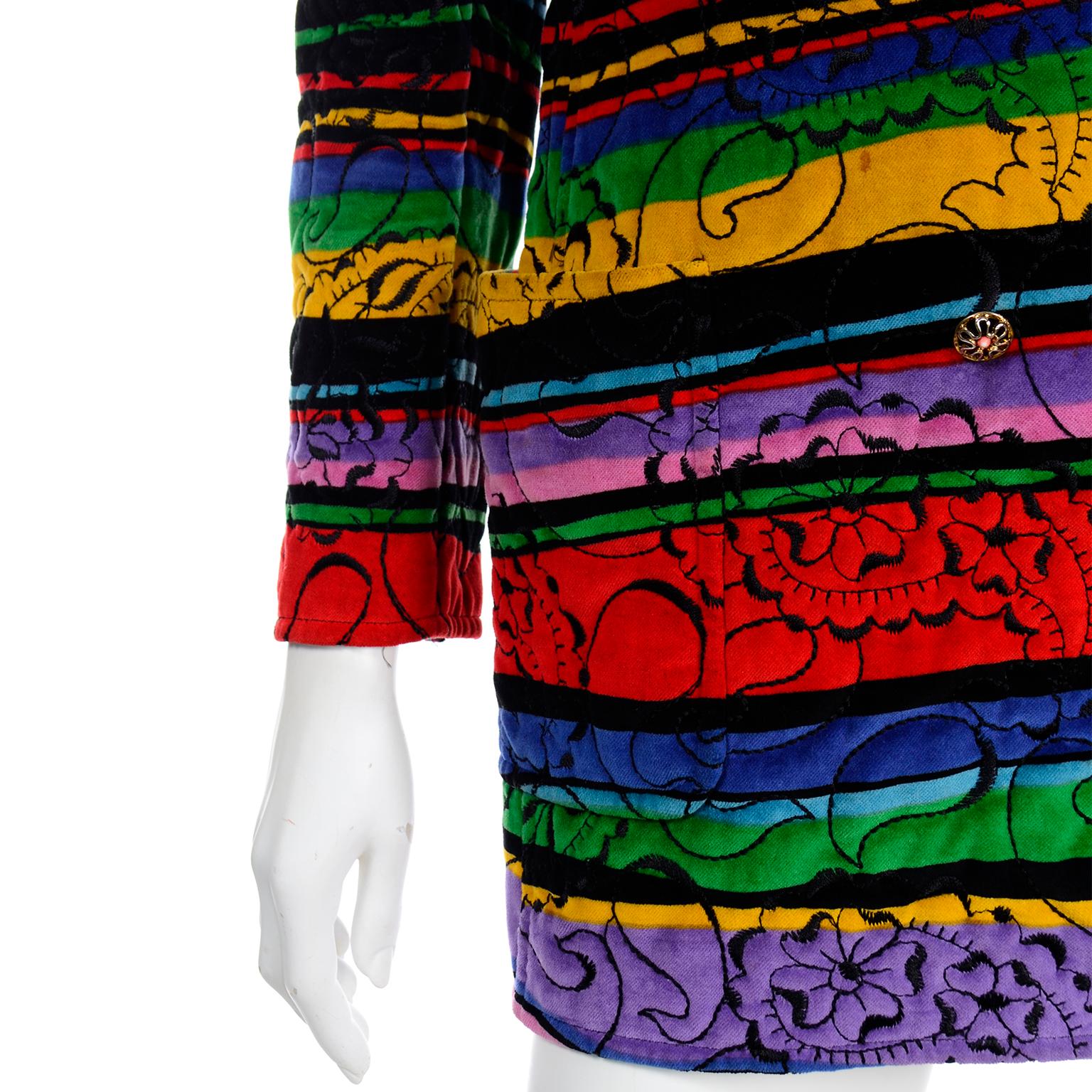 Emanuel Ungaro Parallele Vintage Quilted Velvet Multi Colored Longline Jacket For Sale 3