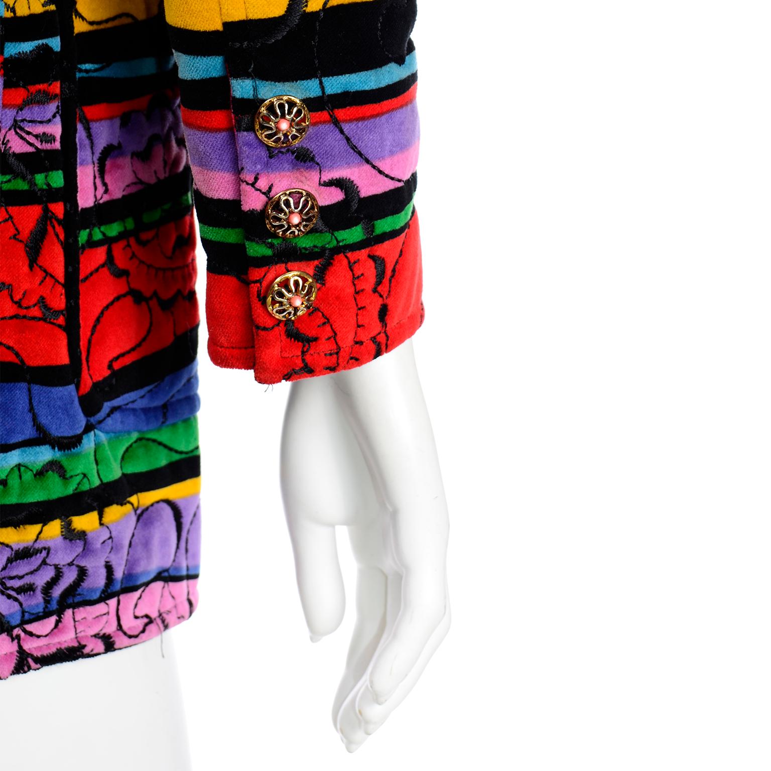 Emanuel Ungaro Parallele Vintage Quilted Velvet Multi Colored Longline Jacket For Sale 4
