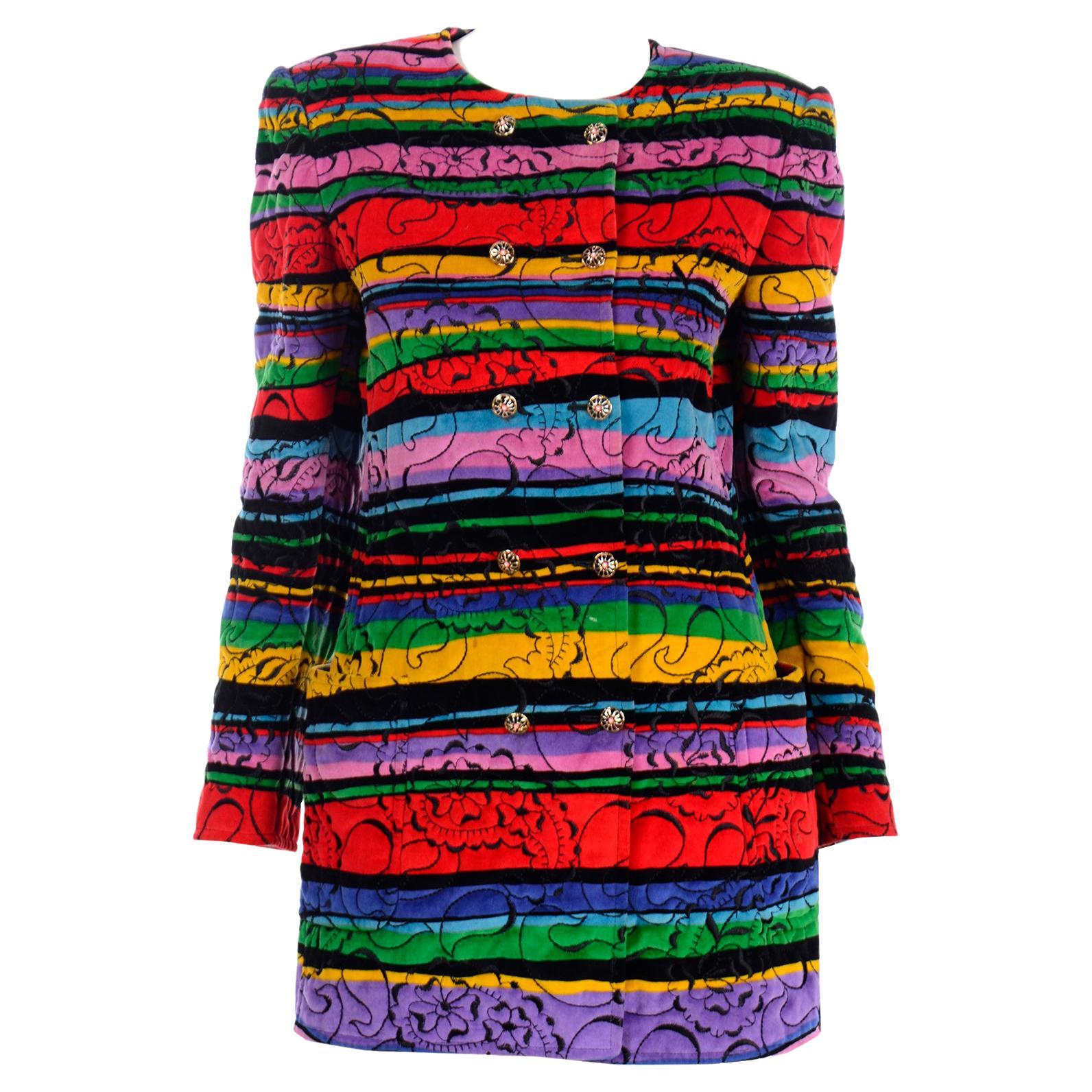 Emanuel Ungaro Parallele Vintage Quilted Velvet Multi Colored Longline Jacket For Sale