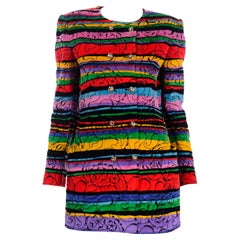 Emanuel Ungaro Parallele Vintage Quilted Velvet Multi Colored Longline Jacket