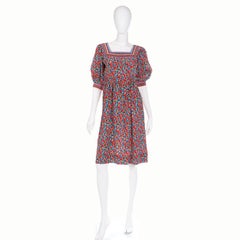 Emanuel Ungaro Parallele Vintage Red &  Blue Berry Print Colorful Silk Dress