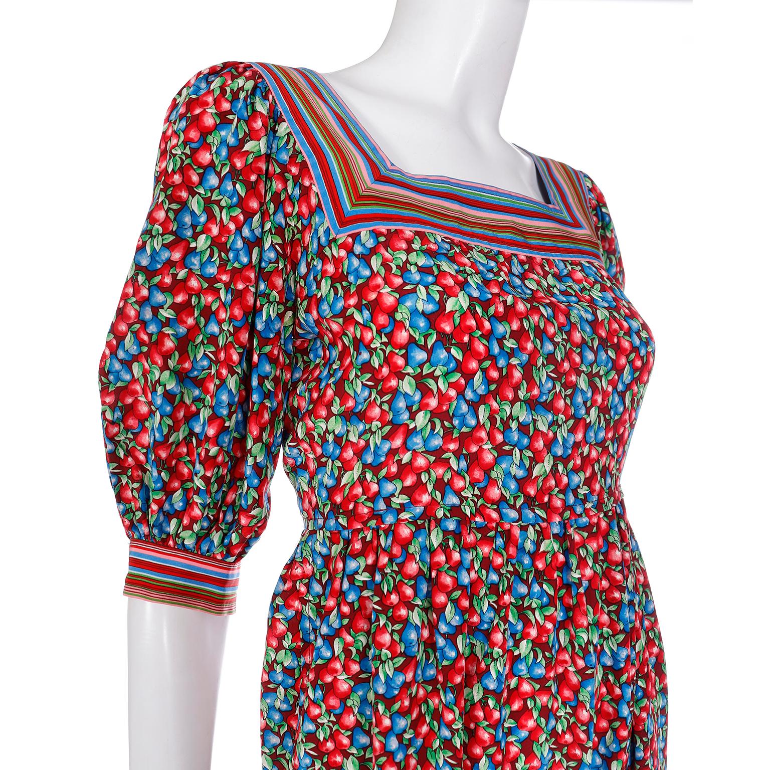 Emanuel Ungaro Parallele Vintage Red &  Blue Berry Print Colorful Silk Dress For Sale 1