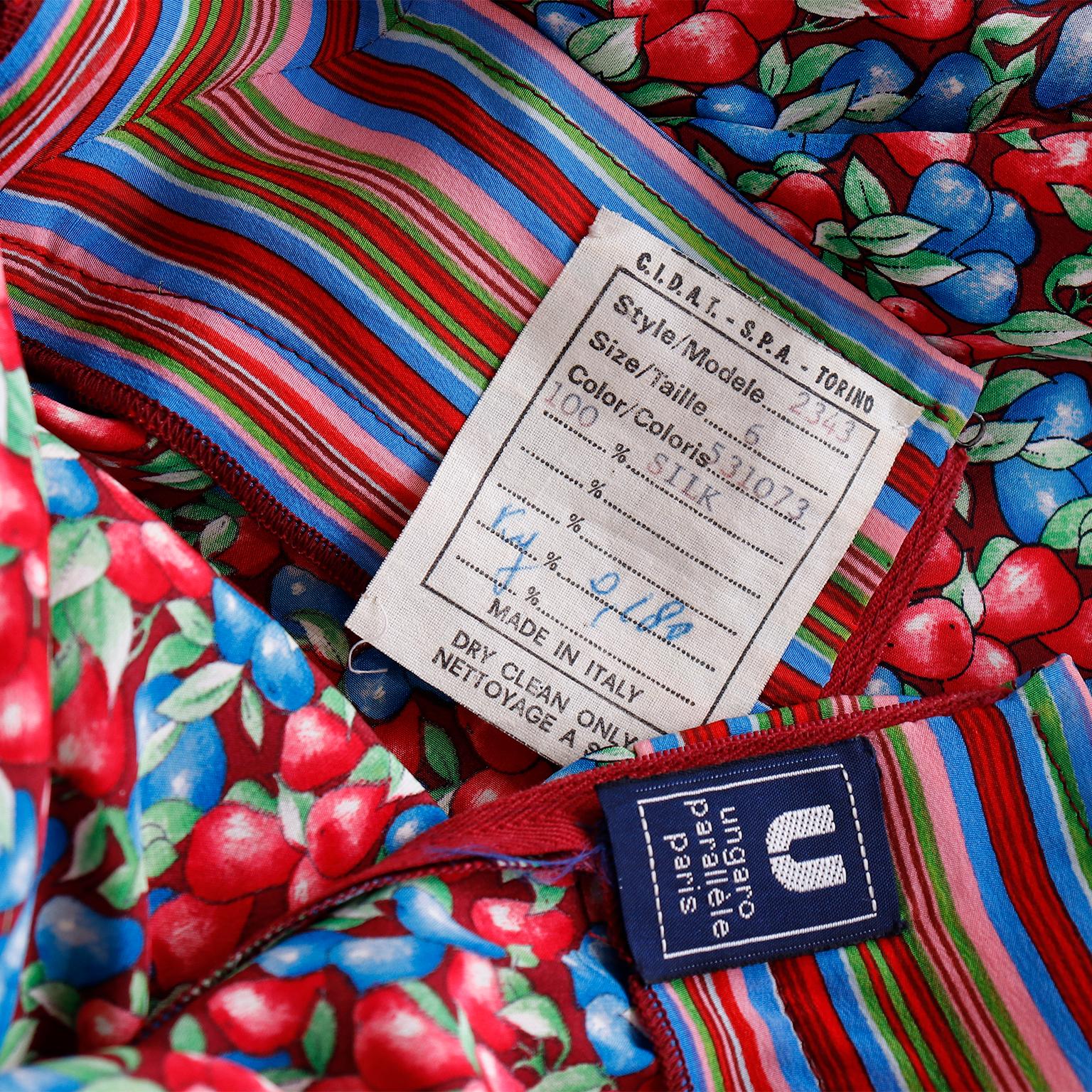 Emanuel Ungaro Parallele Vintage Red &  Blue Berry Print Colorful Silk Dress For Sale 2