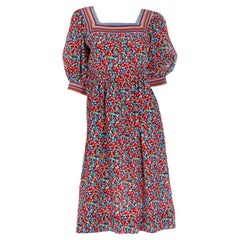 Emanuel Ungaro Parallele Vintage Red &  Blue Berry Print Colorful Silk Dress