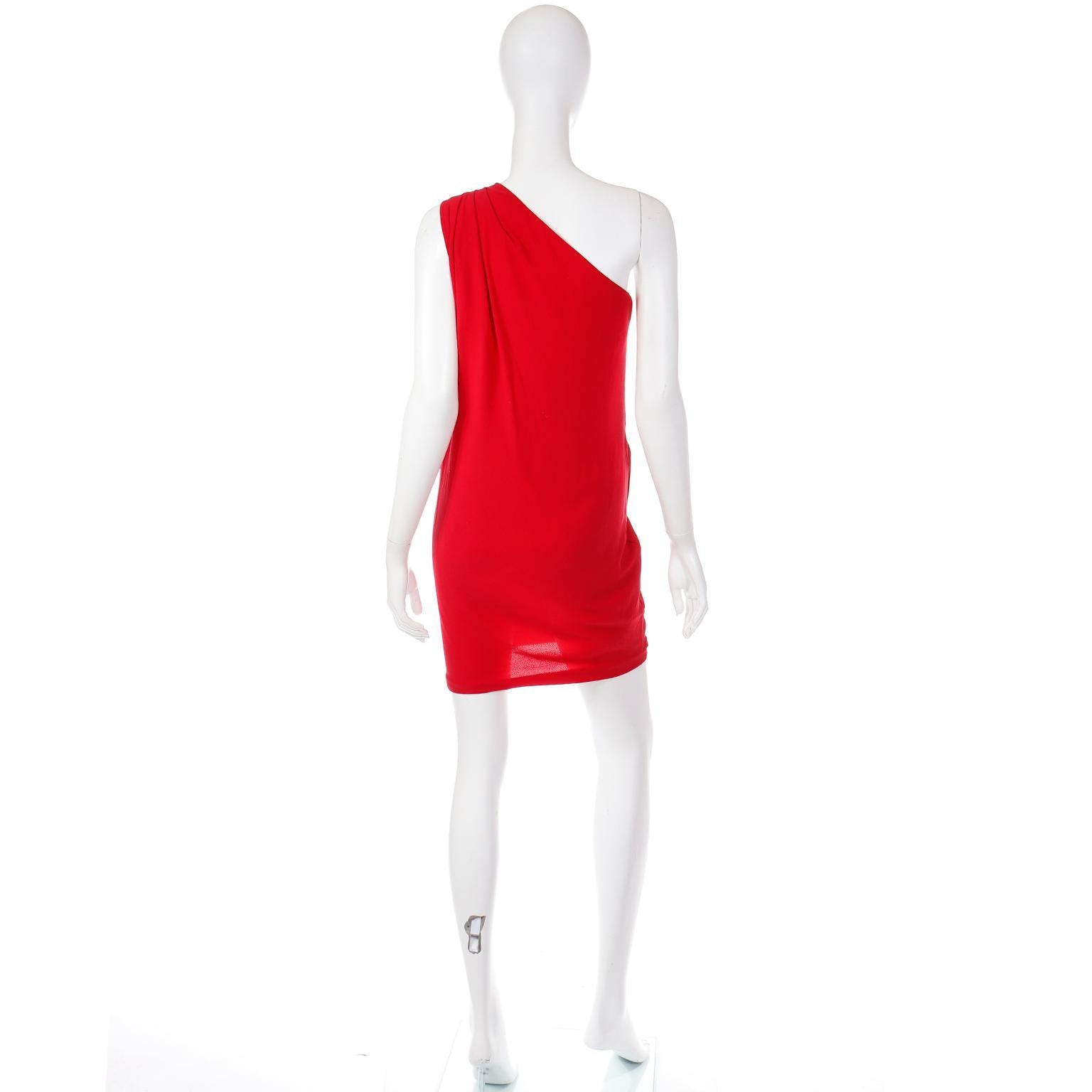Women's Emanuel Ungaro Parallele Vintage Red Silk One Shoulder Evening Dress For Sale
