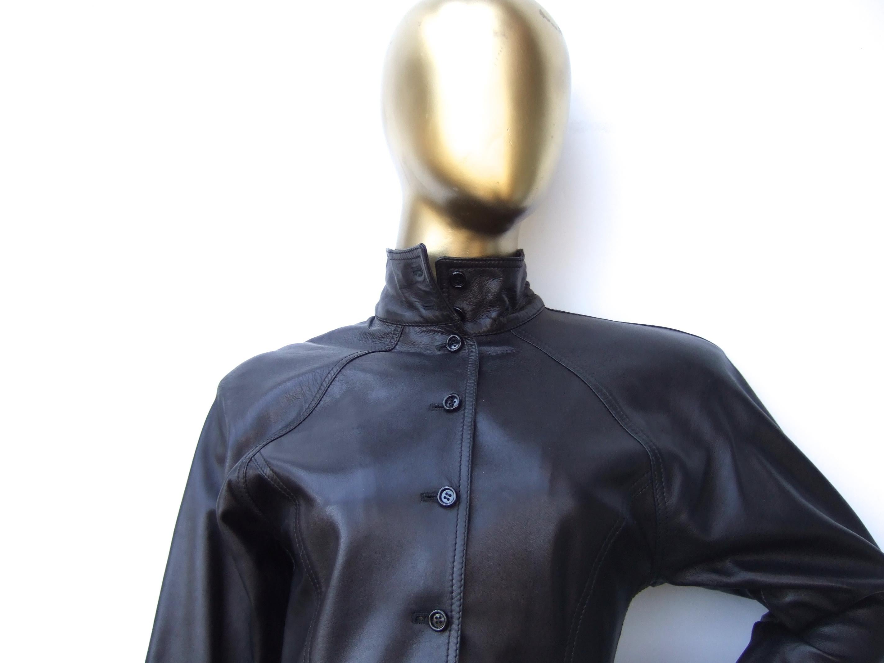 Emanuel Ungaro Paris Avant-garde Edgy Brown Leather Dress Made in Italy c 1980s For Sale 5