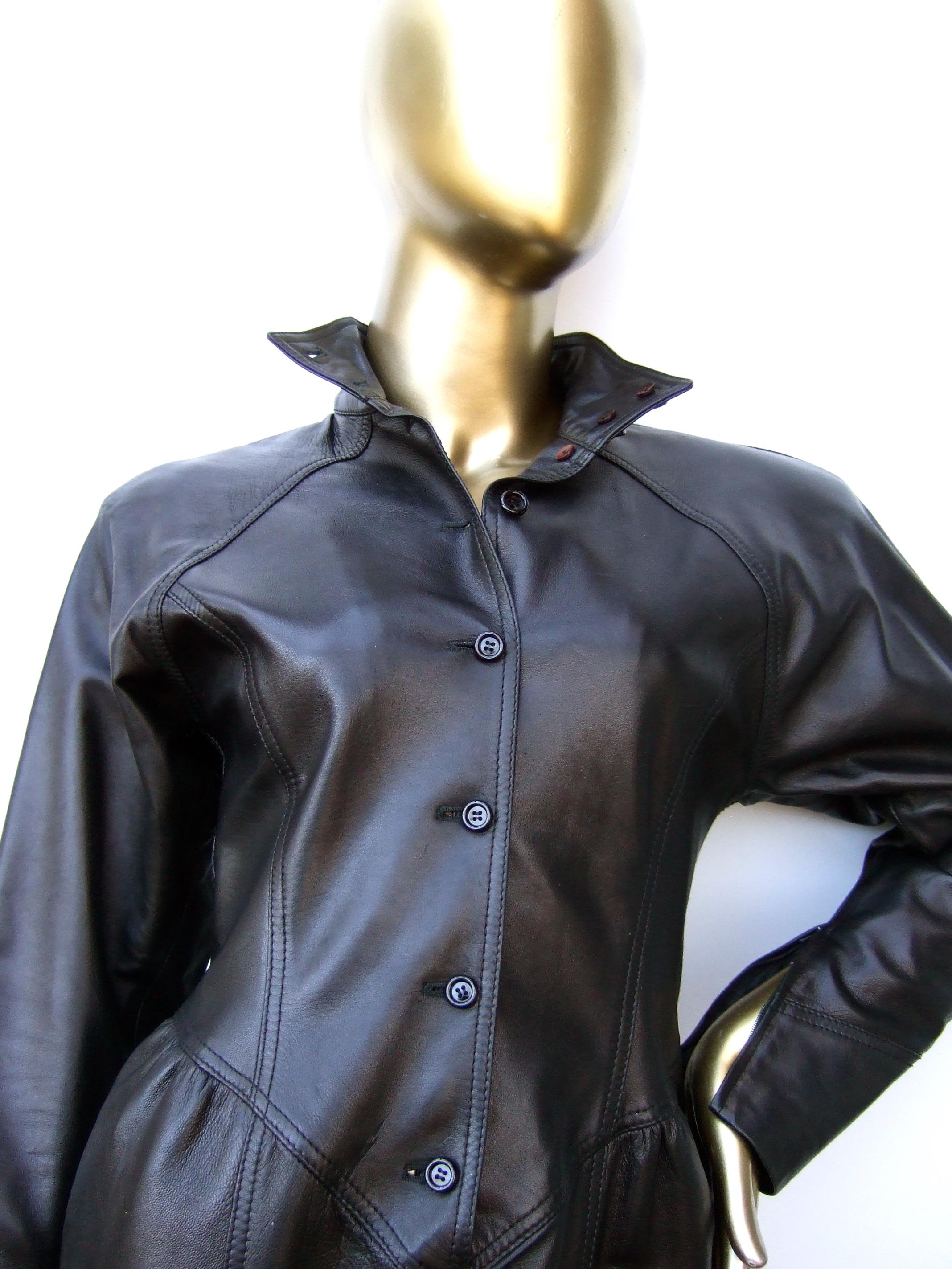 Emanuel Ungaro Paris Avant-garde Edgy Brown Leather Dress Made in Italy c 1980s For Sale 6