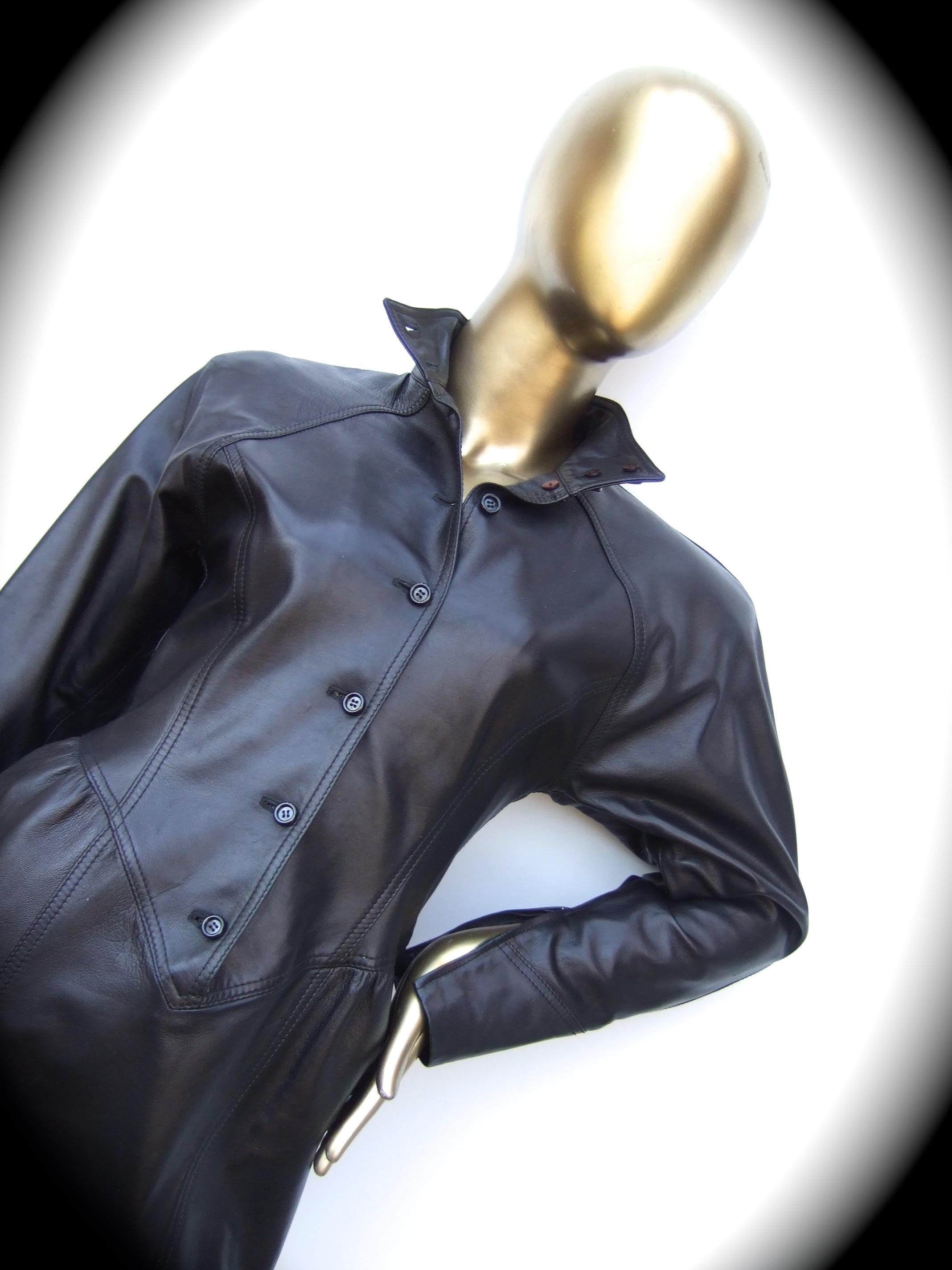 Emanuel Ungaro Paris Avant-garde Edgy Brown Leather Dress Made in Italy c 1980s For Sale 7