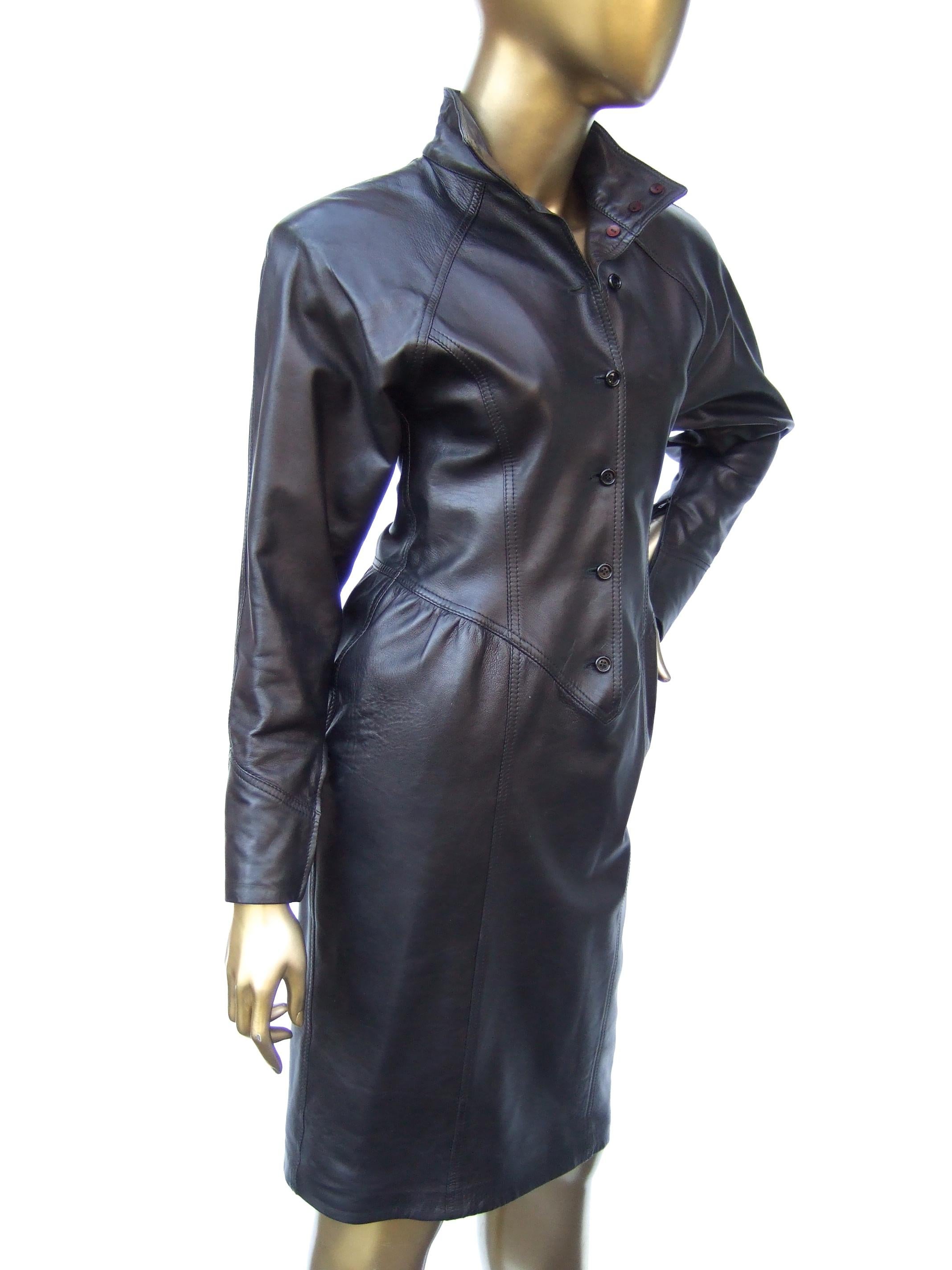 Emanuel Ungaro Paris Avant-garde Edgy Brown Leather Dress Made in Italy c 1980s For Sale 10