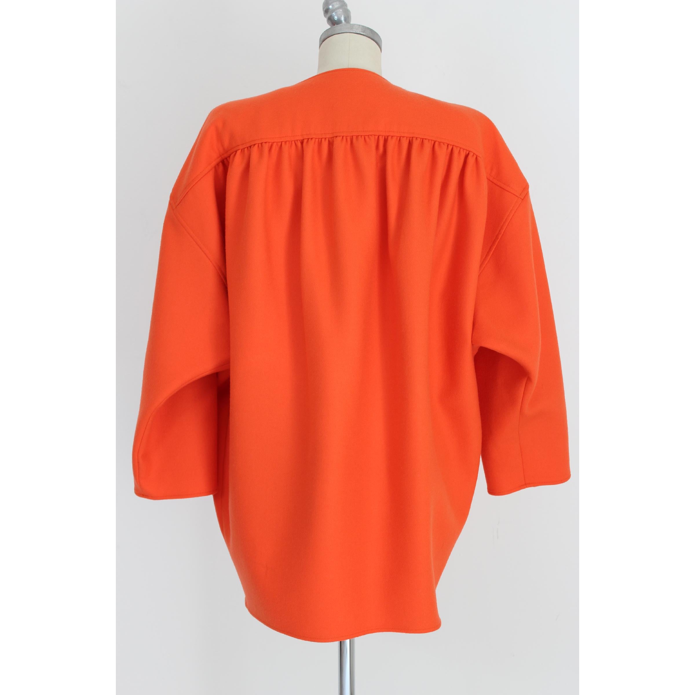 Red Emanuel Ungaro Paris Orange Wool Poncho Batwing Sleeves Coat 1980s