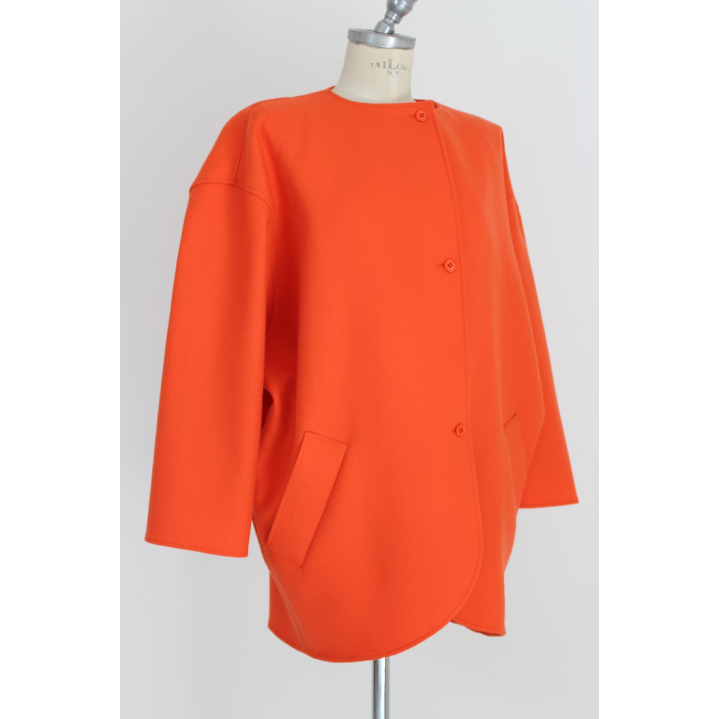 Women's Emanuel Ungaro Paris Orange Wool Poncho Batwing Sleeves Coat 1980s