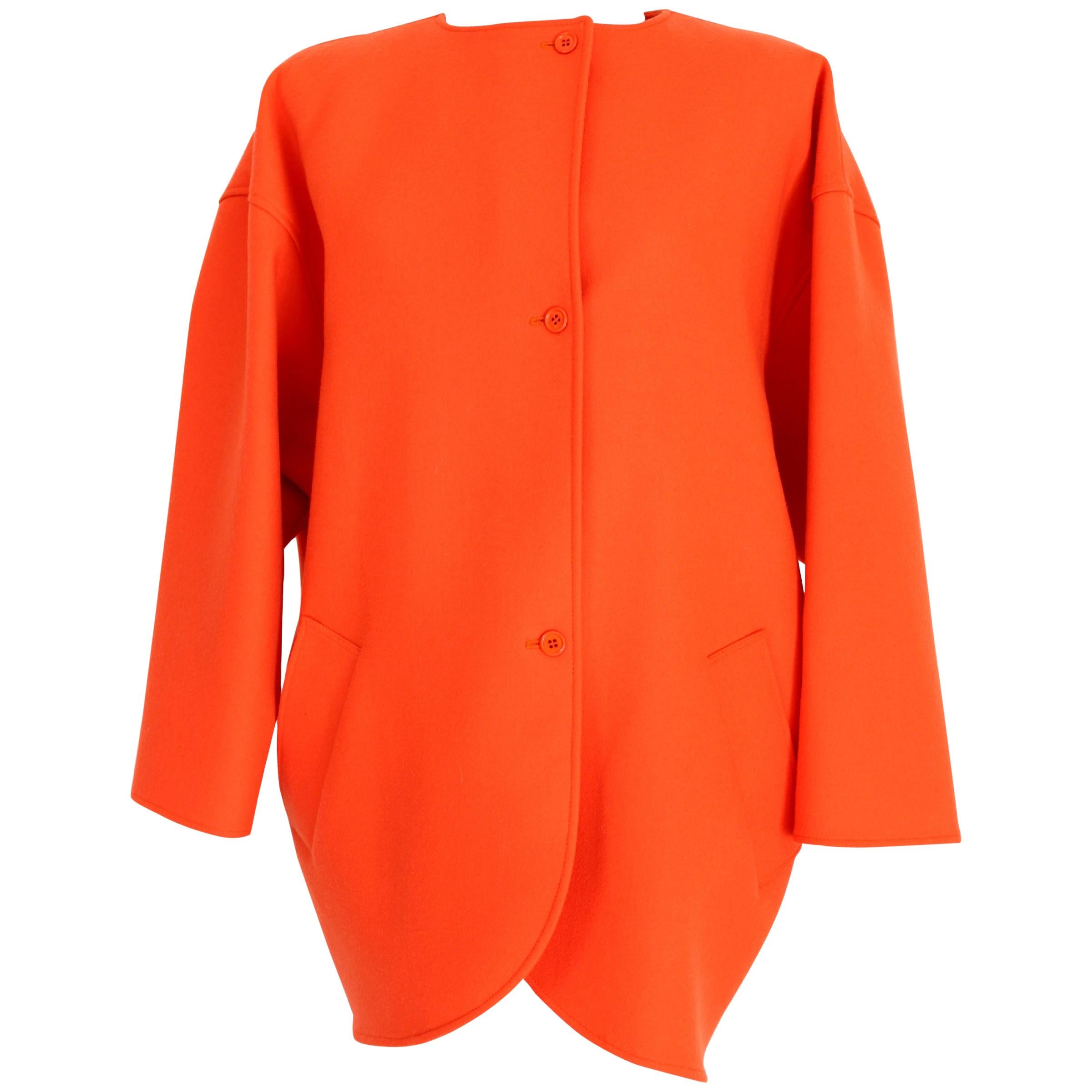 Emanuel Ungaro Paris Orange Wool Poncho Batwing Sleeves Coat 1980s