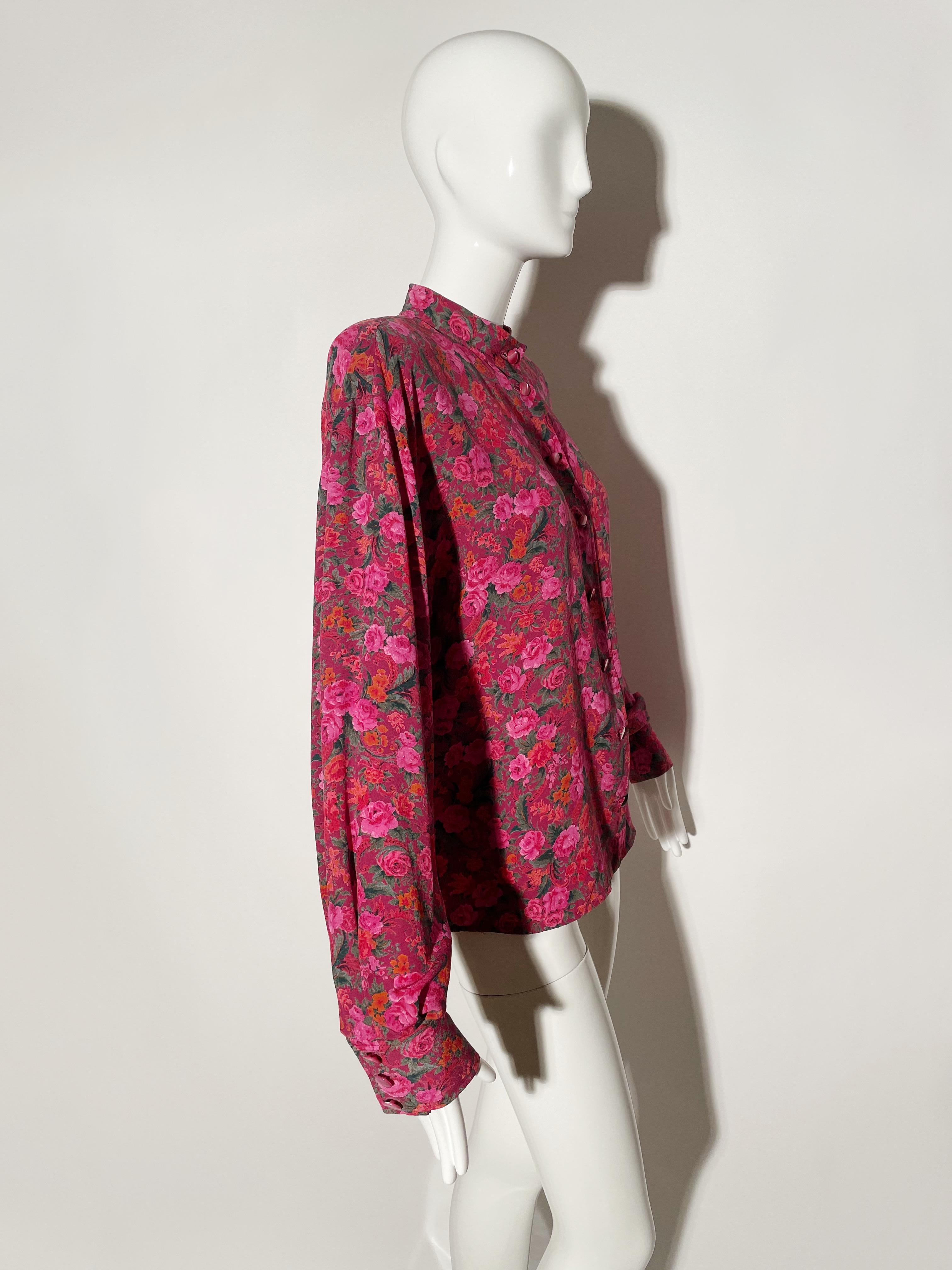 Emanuel Ungaro Pink Floral Blouse  In Excellent Condition For Sale In Los Angeles, CA