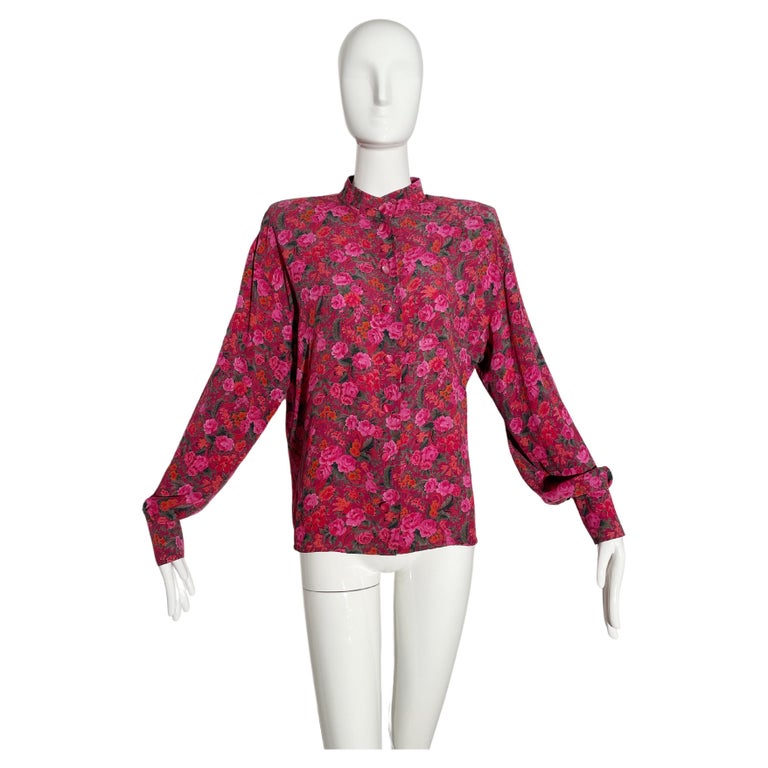1980s Emanuel Ungaro Floral Print Silk Blouse