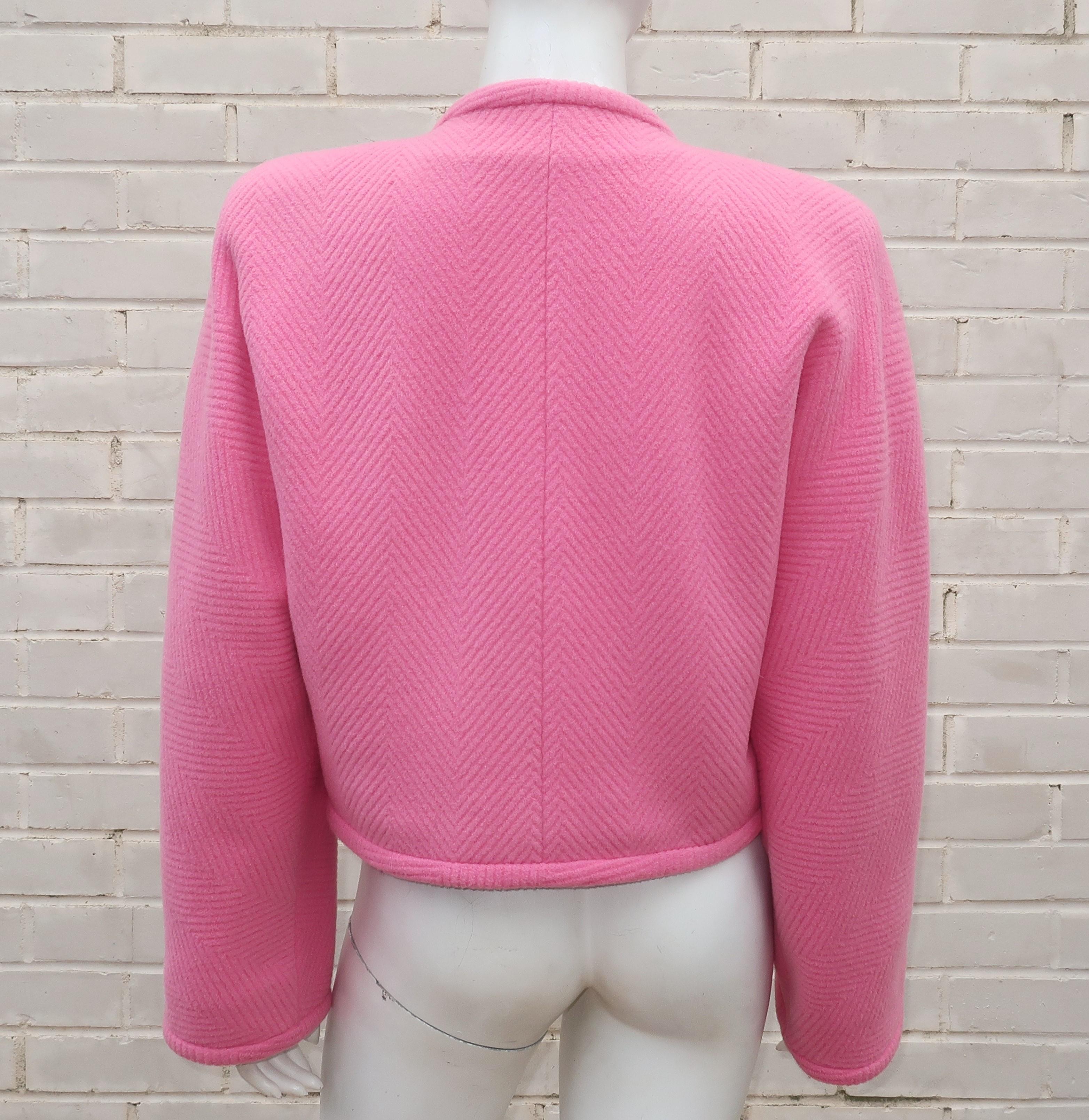 Emanuel Ungaro Pink Herringbone Wool Cropped Jacket, 1980's 3