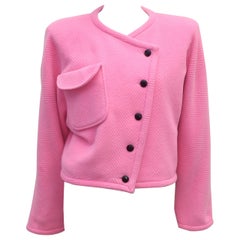 Vintage Emanuel Ungaro Pink Herringbone Wool Cropped Jacket, 1980's