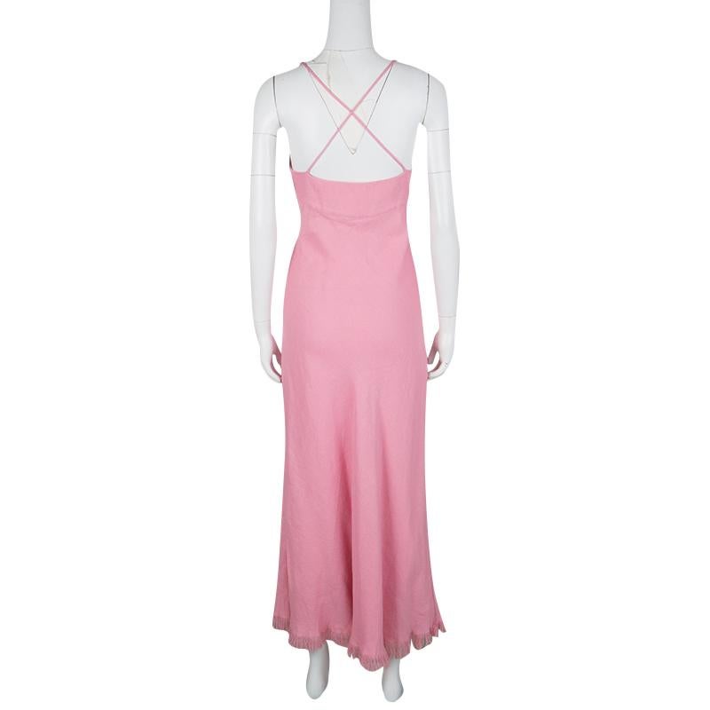 Emanuel Ungaro Pink Linen Sleeveless Maxi Dress S In Good Condition In Dubai, Al Qouz 2