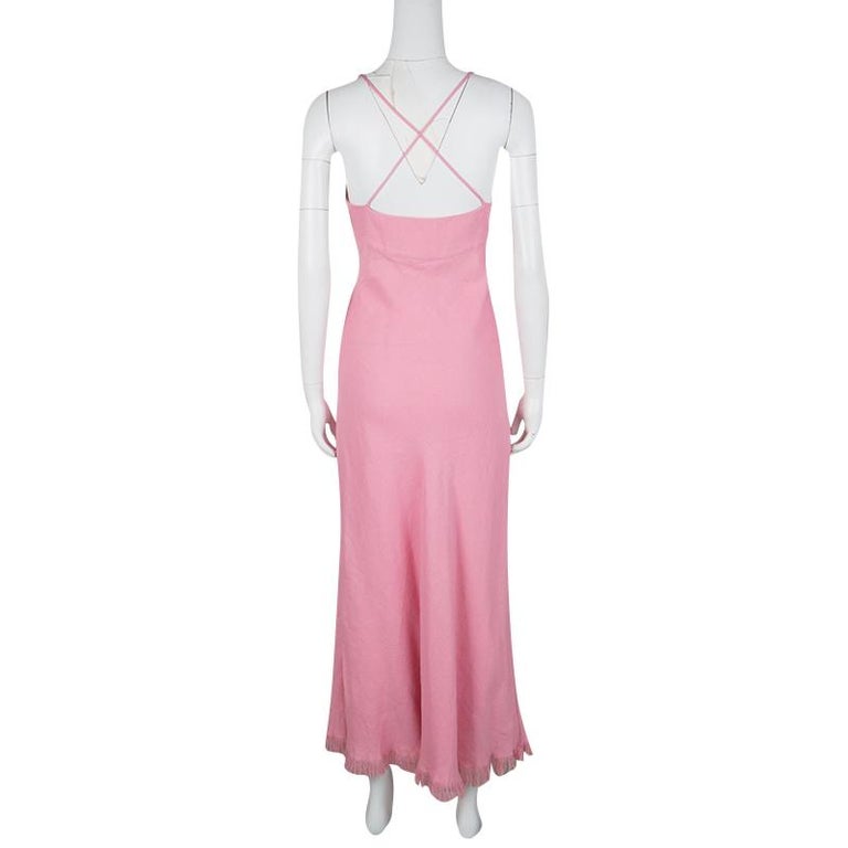 Emanuel Ungaro Pink Linen Sleeveless Maxi Dress S For Sale at 1stdibs
