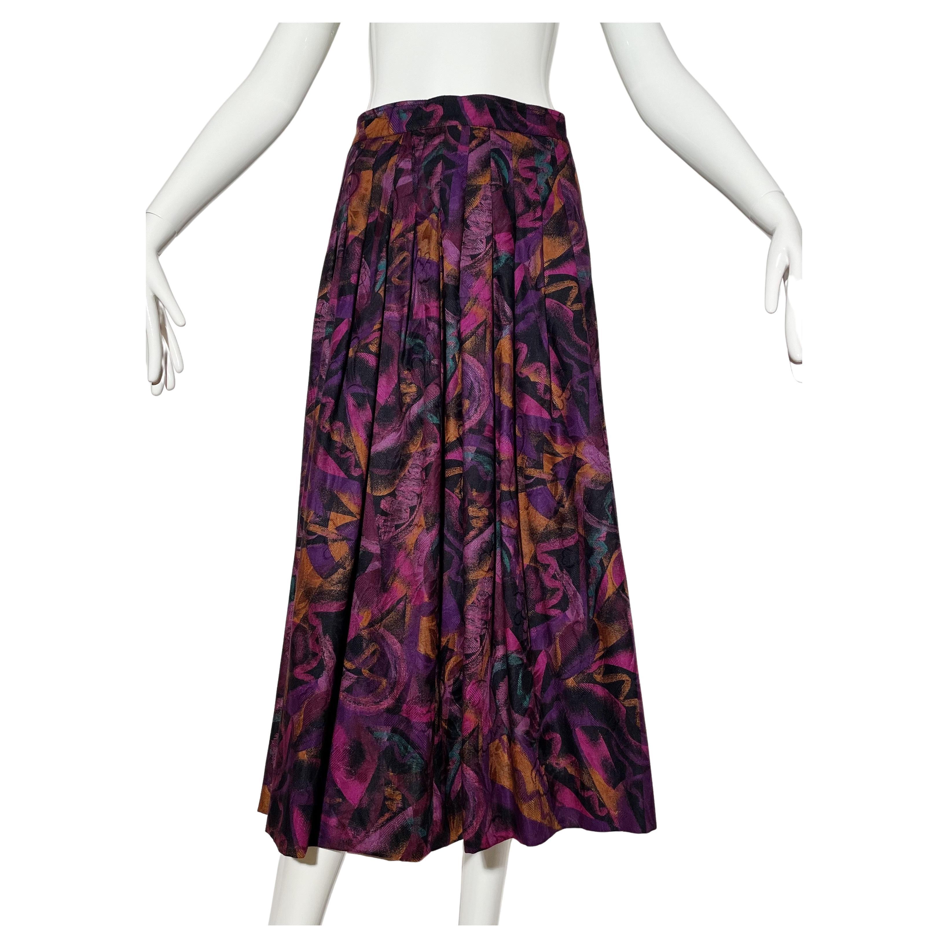 Emanuel Ungaro Pleated Printed Skirt  For Sale