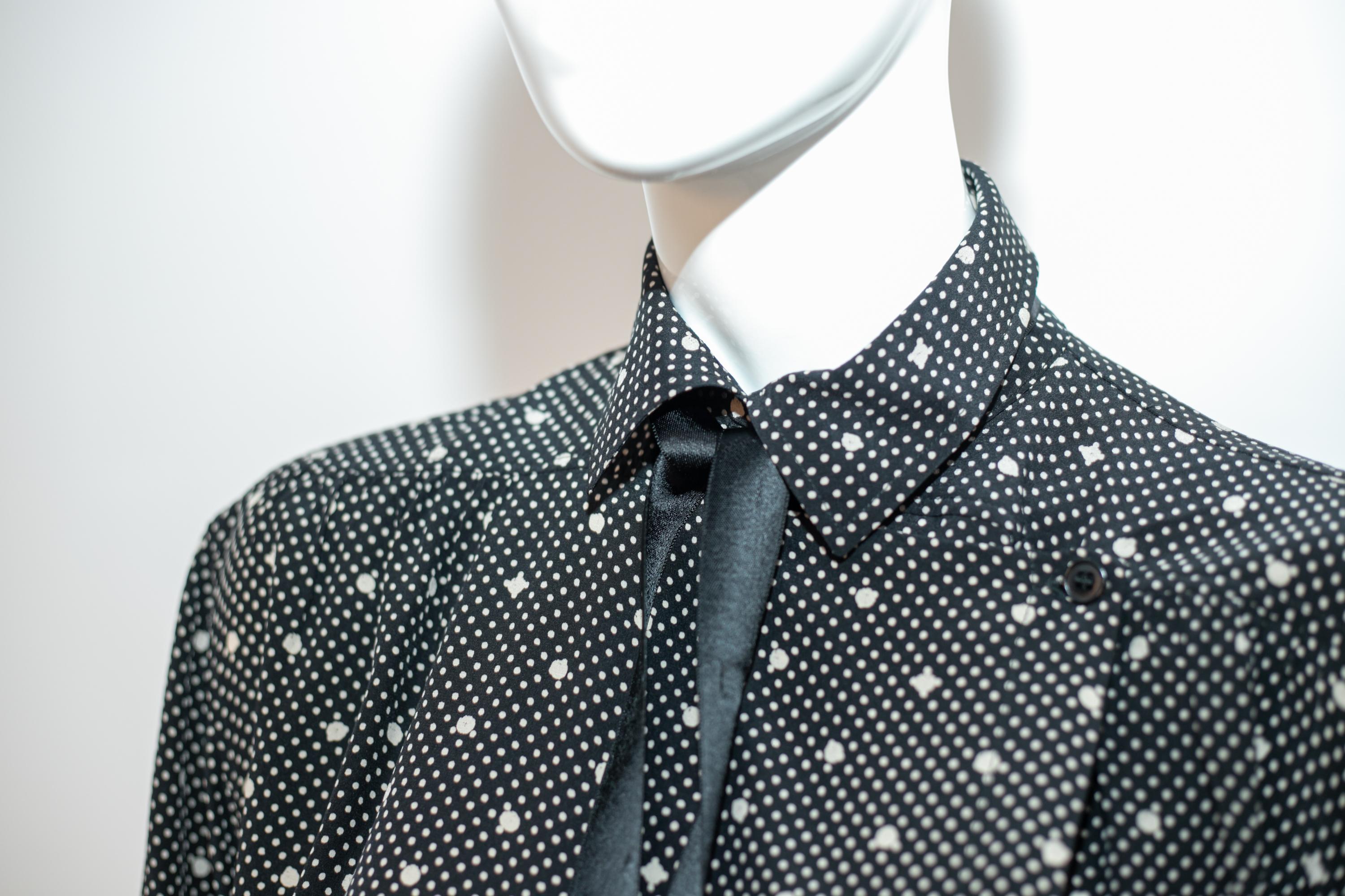 Black Emanuel Ungaro Polka Dot Shirt with Silk Ribbon For Sale