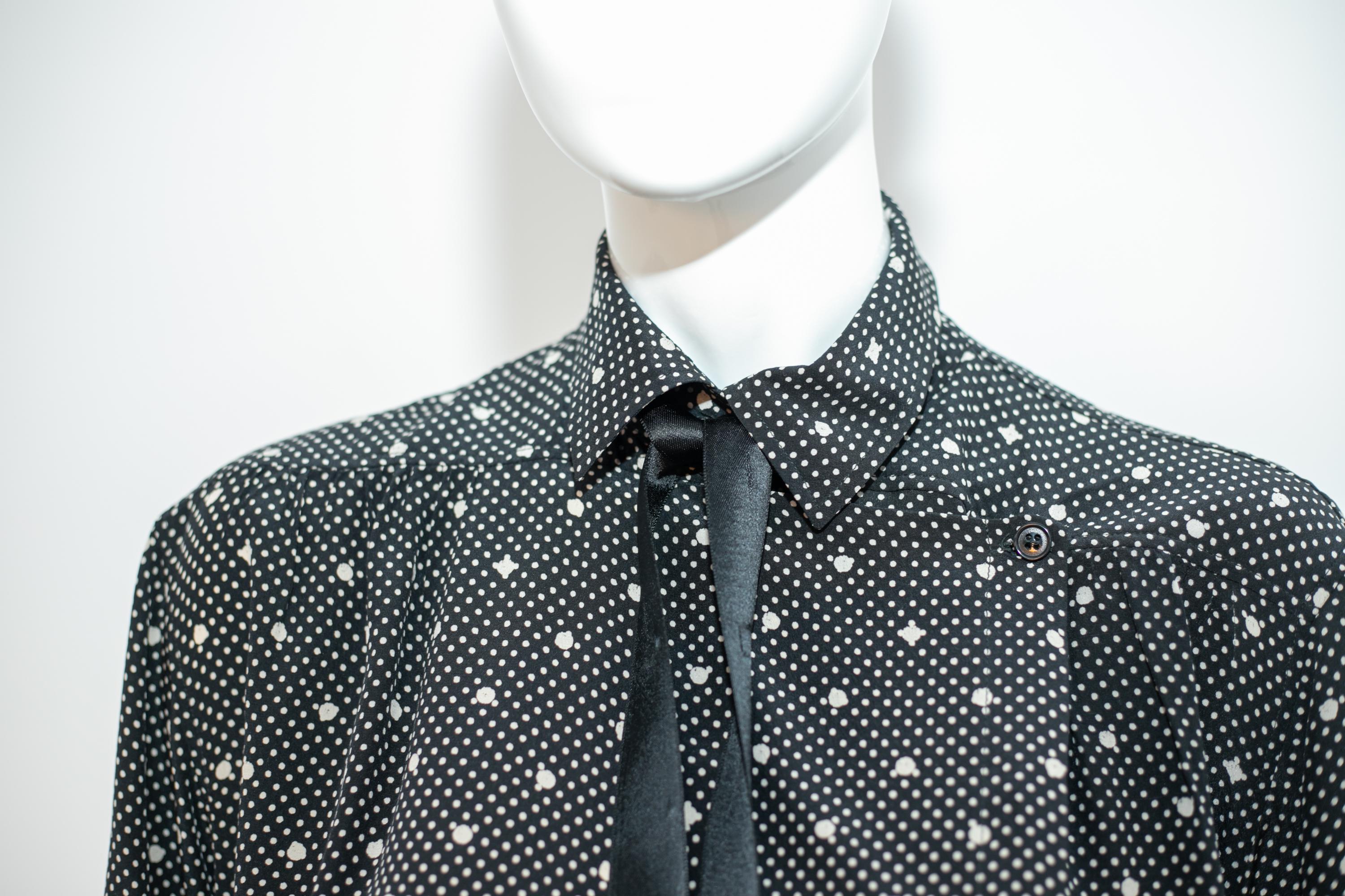 Women's Emanuel Ungaro Polka Dot Shirt with Silk Ribbon For Sale