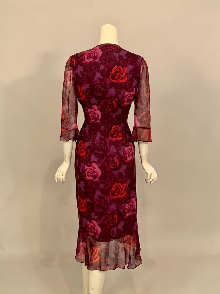 Emanuel Ungaro Purple Pink And Red Floral Print Sheer Wool Dress At