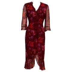 Emanuel Ungaro Purple, Pink and Red Floral Print Sheer Wool Dress